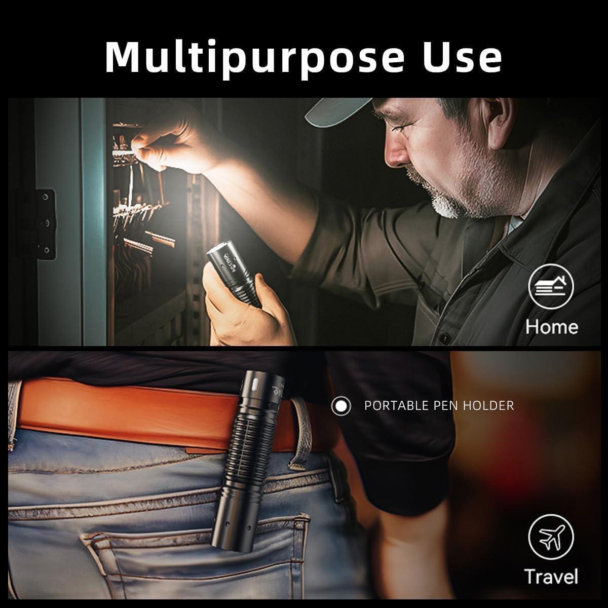 Mini Work Light, Small Flashlight Rechargeable, Pocket led Flashlight, Compact Flashlight, 700LM with Type-C Charging, LED Flashlight, for Work, Daily Use, Emergency, Night Walk