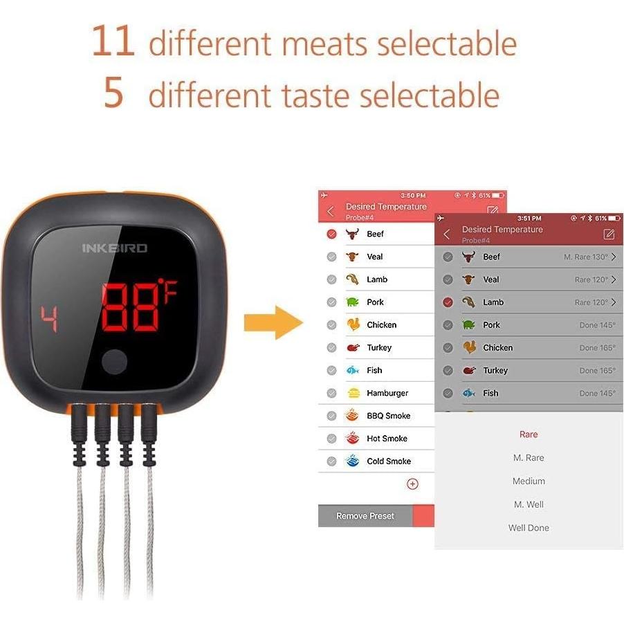 Termómetro Digital Inalámbrico Inkbird IBT-4XS 4 Probetas
