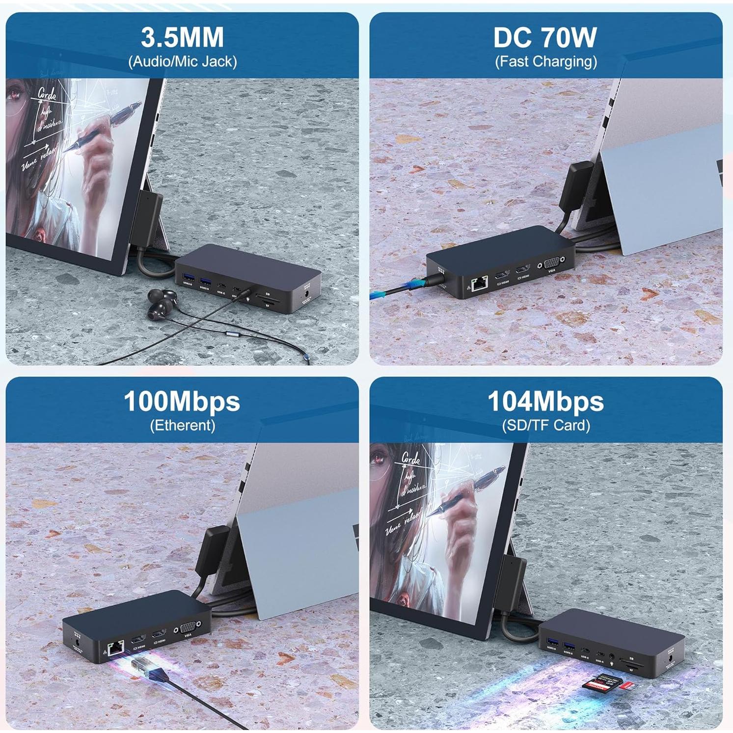 Estación de Acoplamiento Microsoft Surface 12 en 1 HDMI VGA