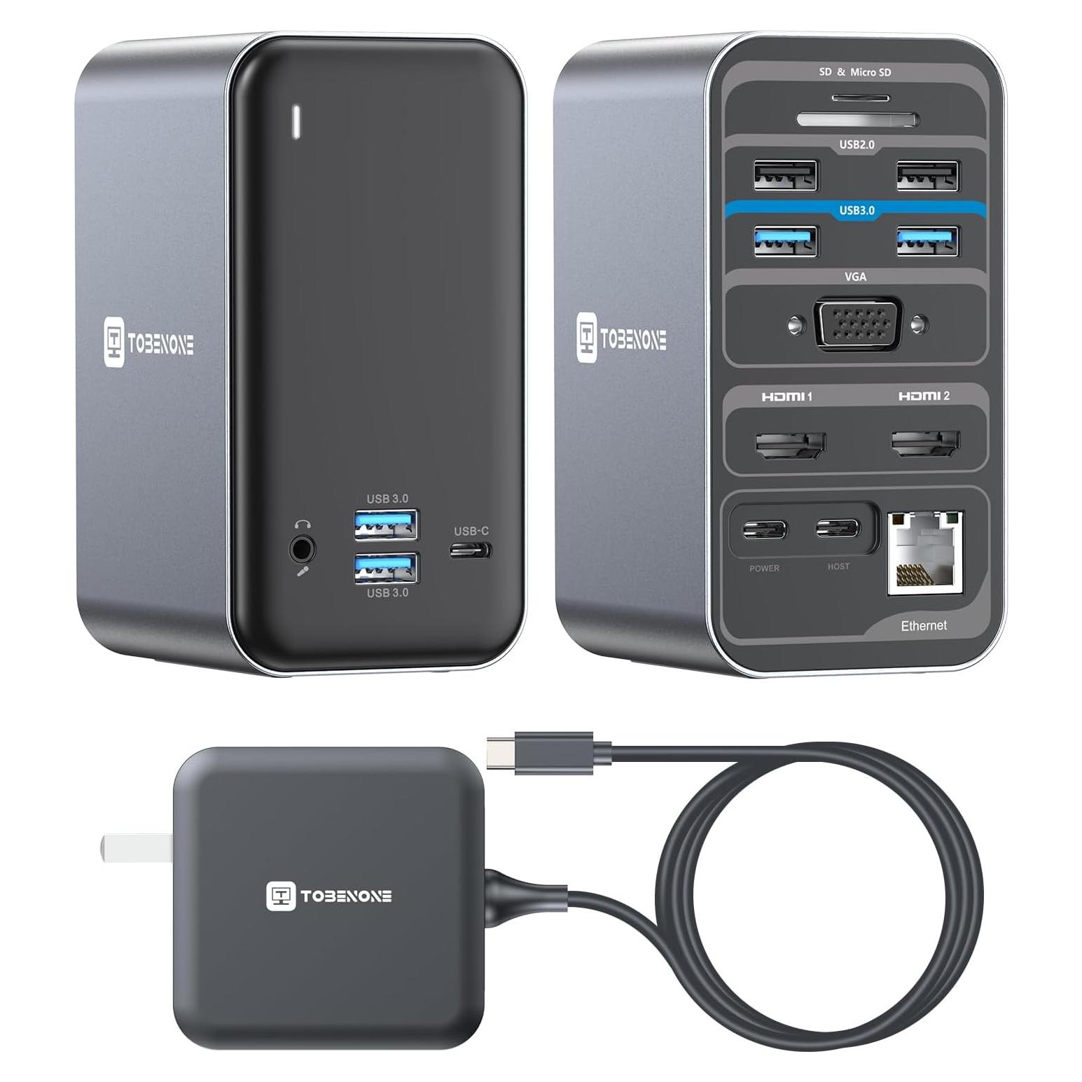 Estación de Acoplamiento USB C TobenONE 15 en 1 Doble Monitor