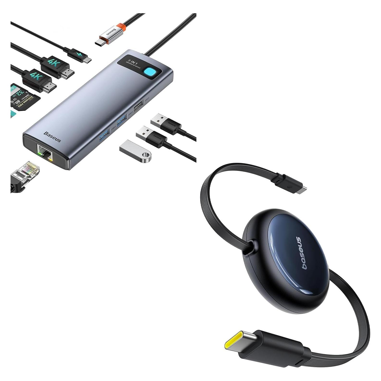 Baseus Hub USB C 9 en 1 Doble Monitor 4K 120Hz y Cable 1.5m