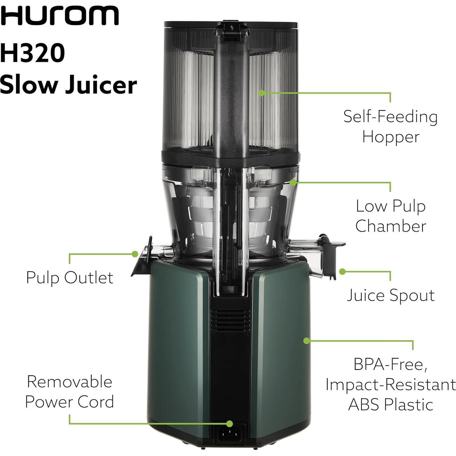 Exprimidor Lento Hurom H320 Verde Oscuro 500ml Auto-Alimentado