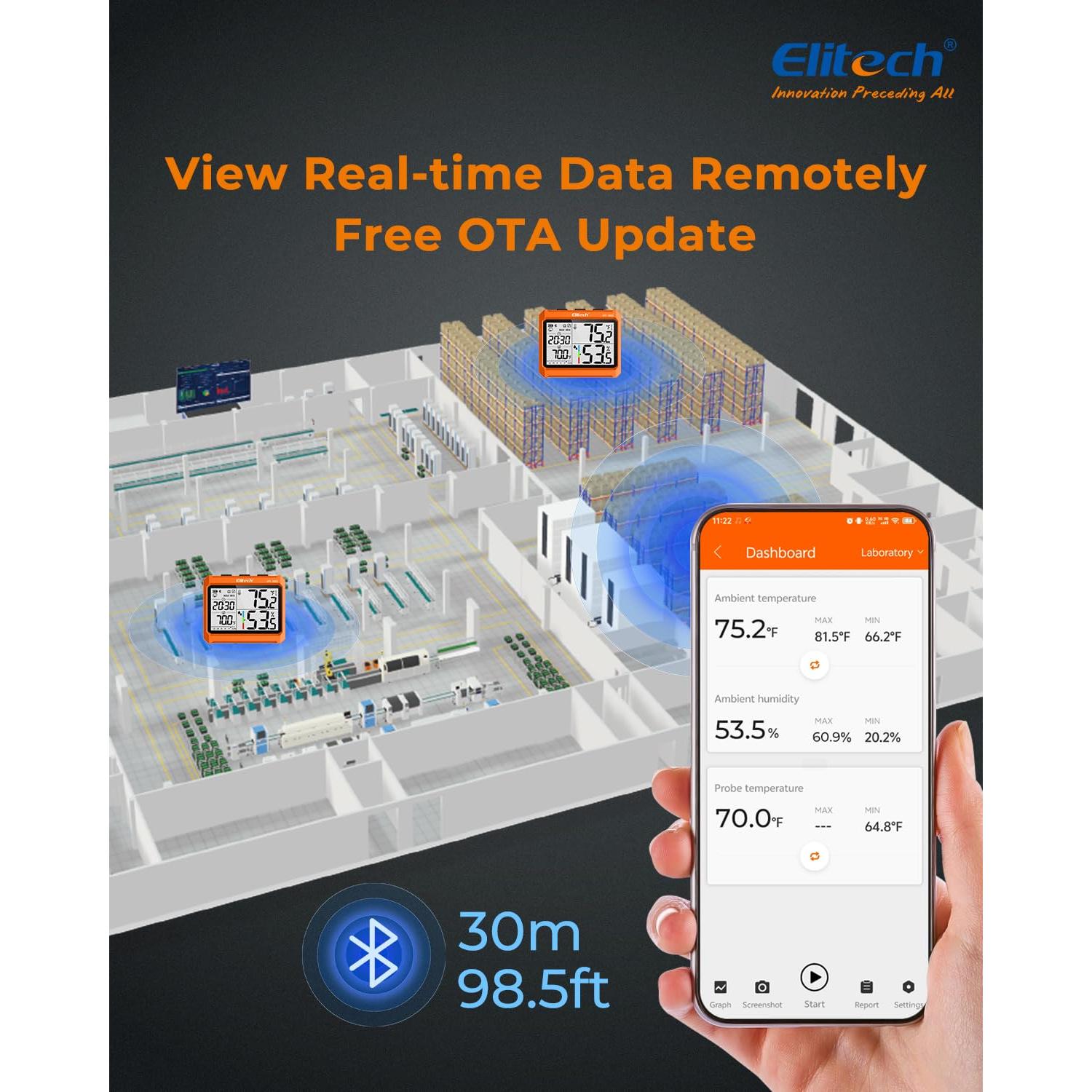 Termómetro Higrómetro Digital Elitech IPT-100S Bluetooth 11.43 cm