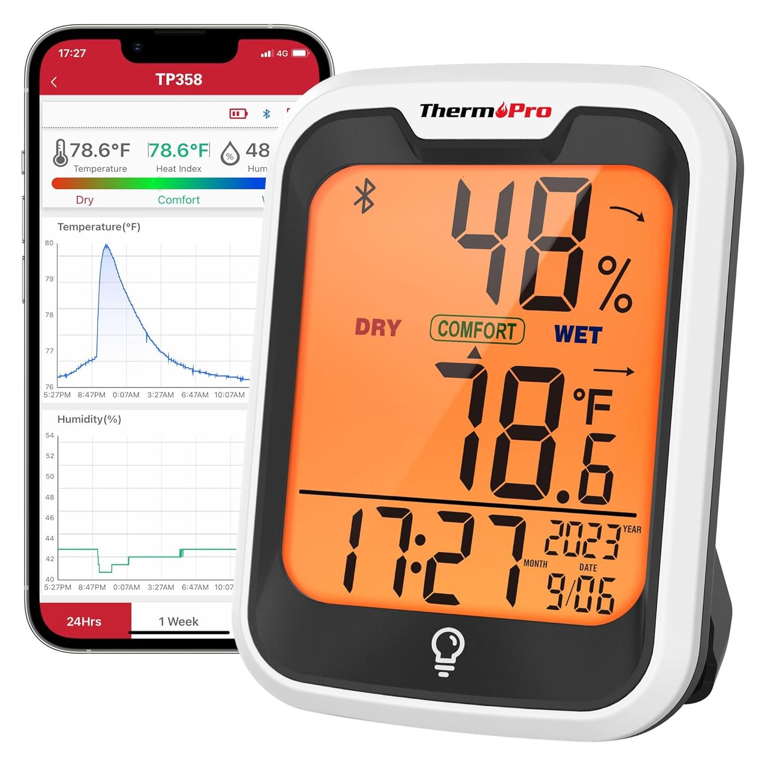 Termómetro Bluetooth ThermoPro TP358 con higrómetro y reloj