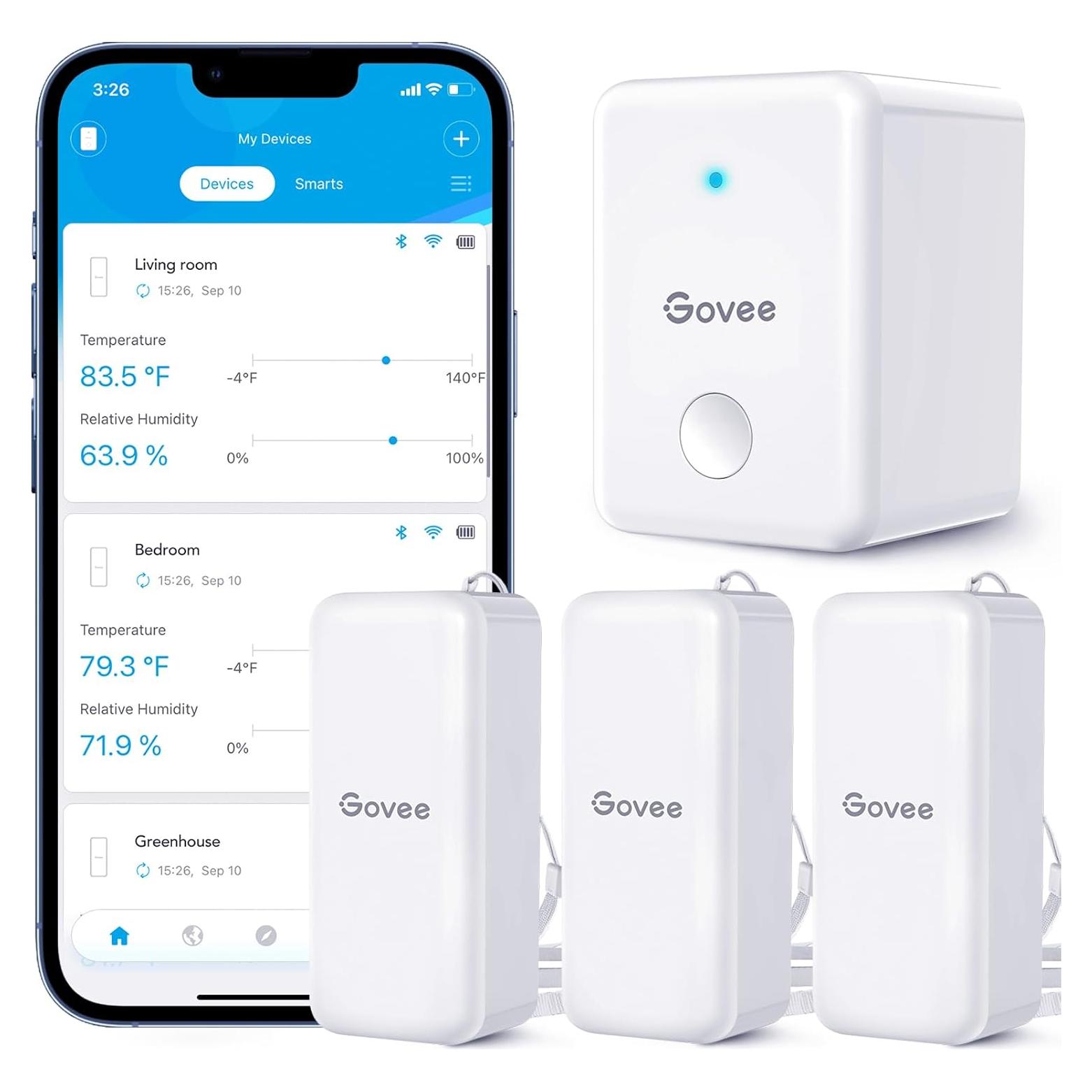 Govee Termómetro e Higrómetro WiFi 3 Sensores 6,15cm