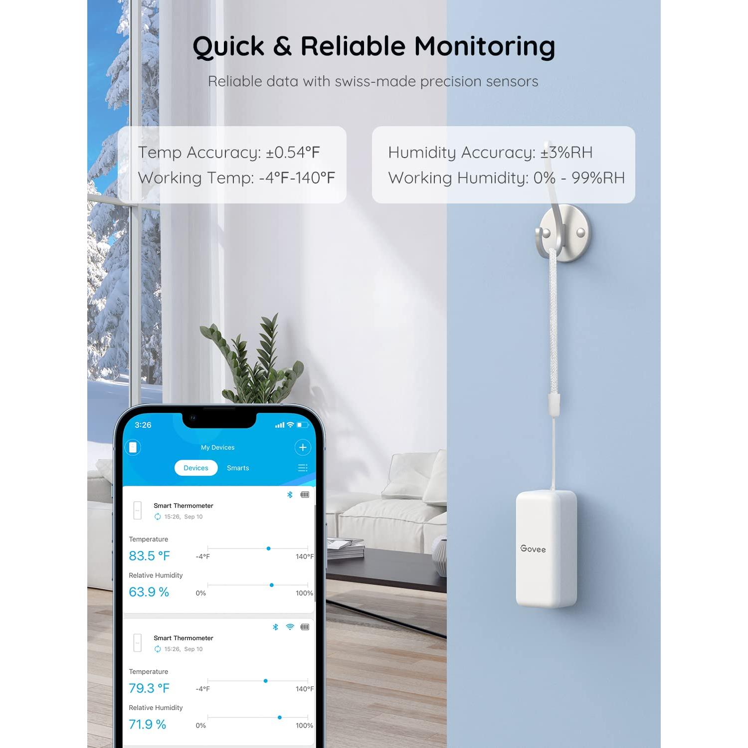 Govee Termómetro e Higrómetro WiFi 3 Sensores 6,15cm