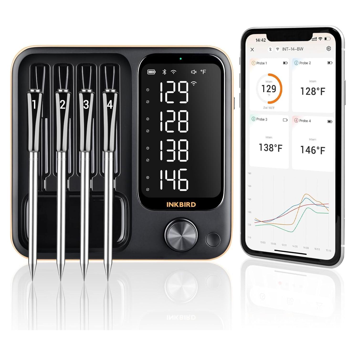 Termómetro de carne WiFi 4 sondas INKBIRD INT-14-BW