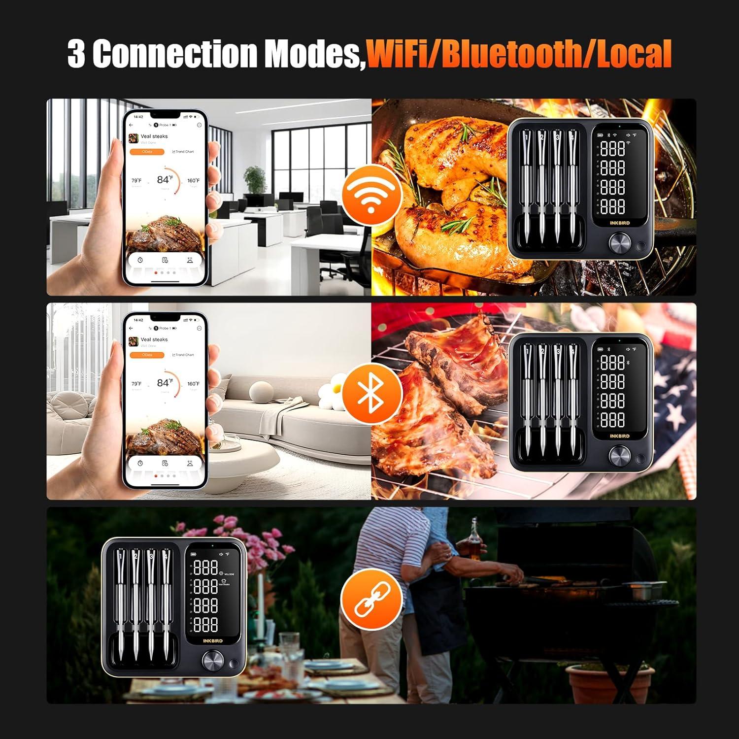 Termómetro de carne WiFi 4 sondas INKBIRD INT-14-BW