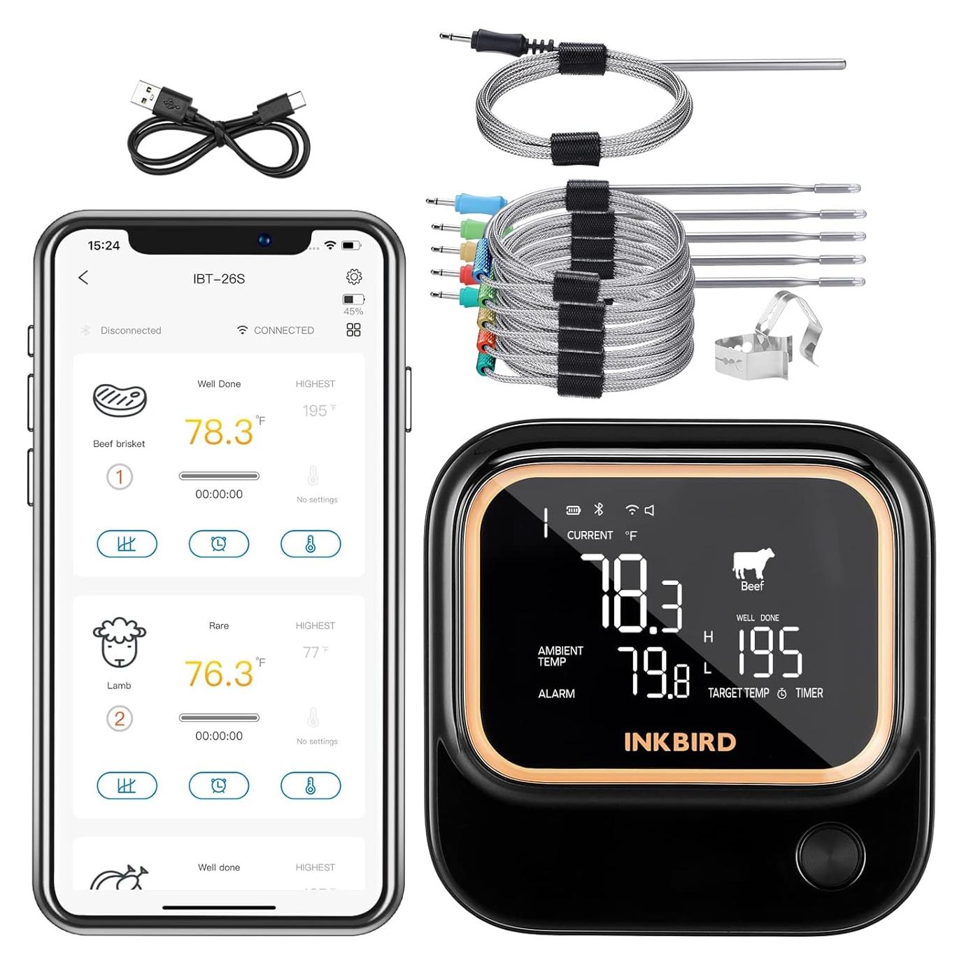 Termómetro de Carne Inkbird IBT-26S WiFi 6 Sondas 20cm