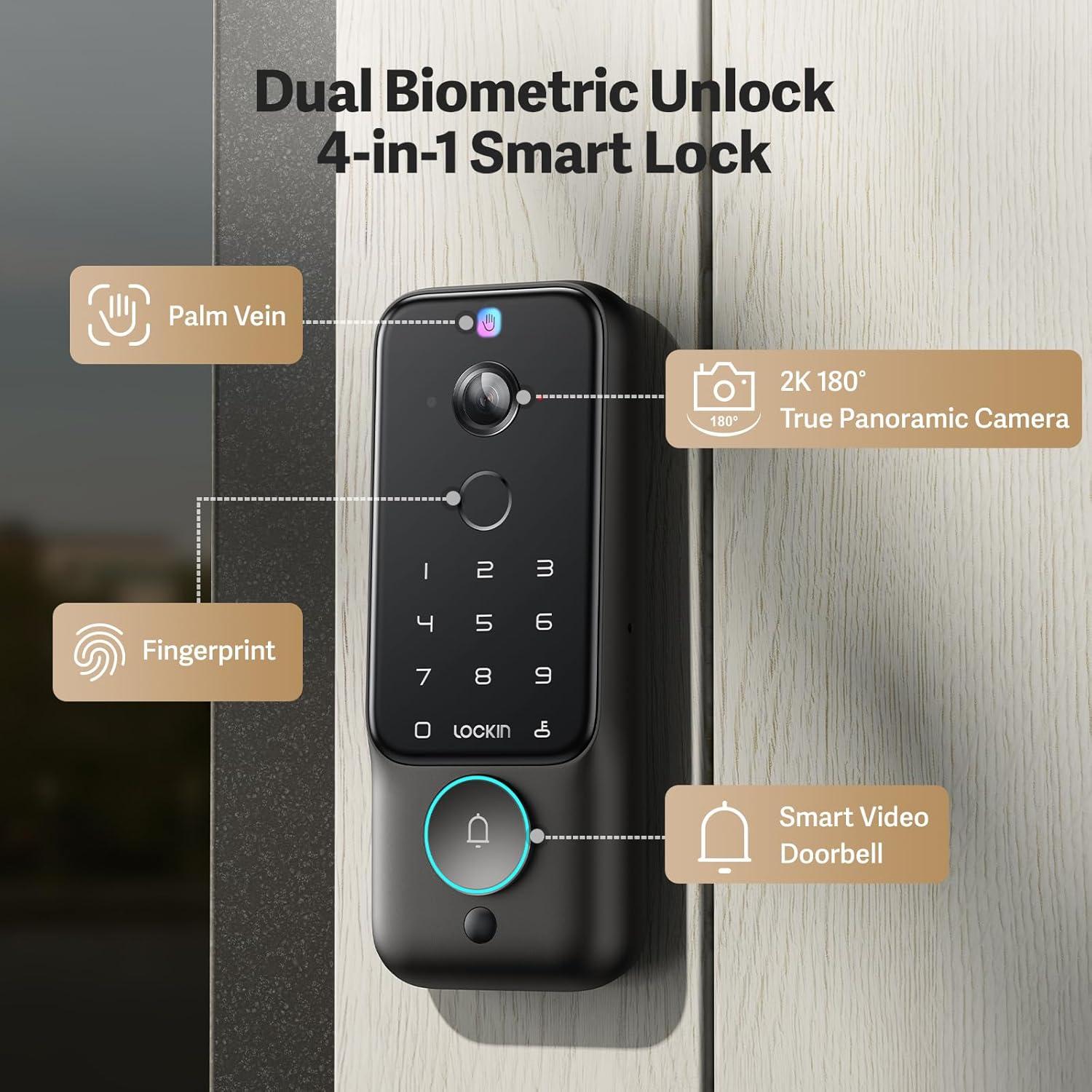 Cerradura Inteligente Lockin Veno Plus con Cámara 2K y Huellas
