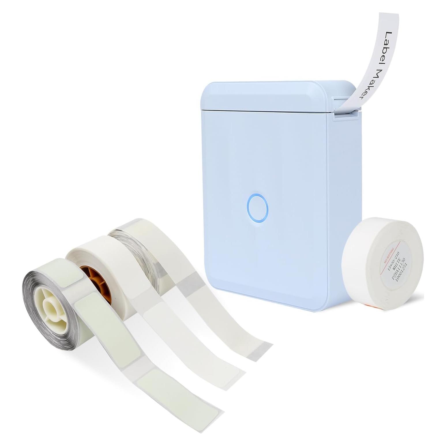 LMASBLTER D110M Blue Label Maker Machine with Tape+3 Rolls Clear, White, Glow in The Dark Label Maker Tape