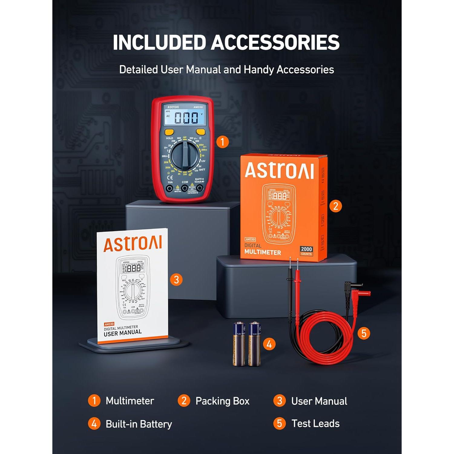 Multímetro Digital AstroAI 2000 Cuentas Voltímetro Azul
