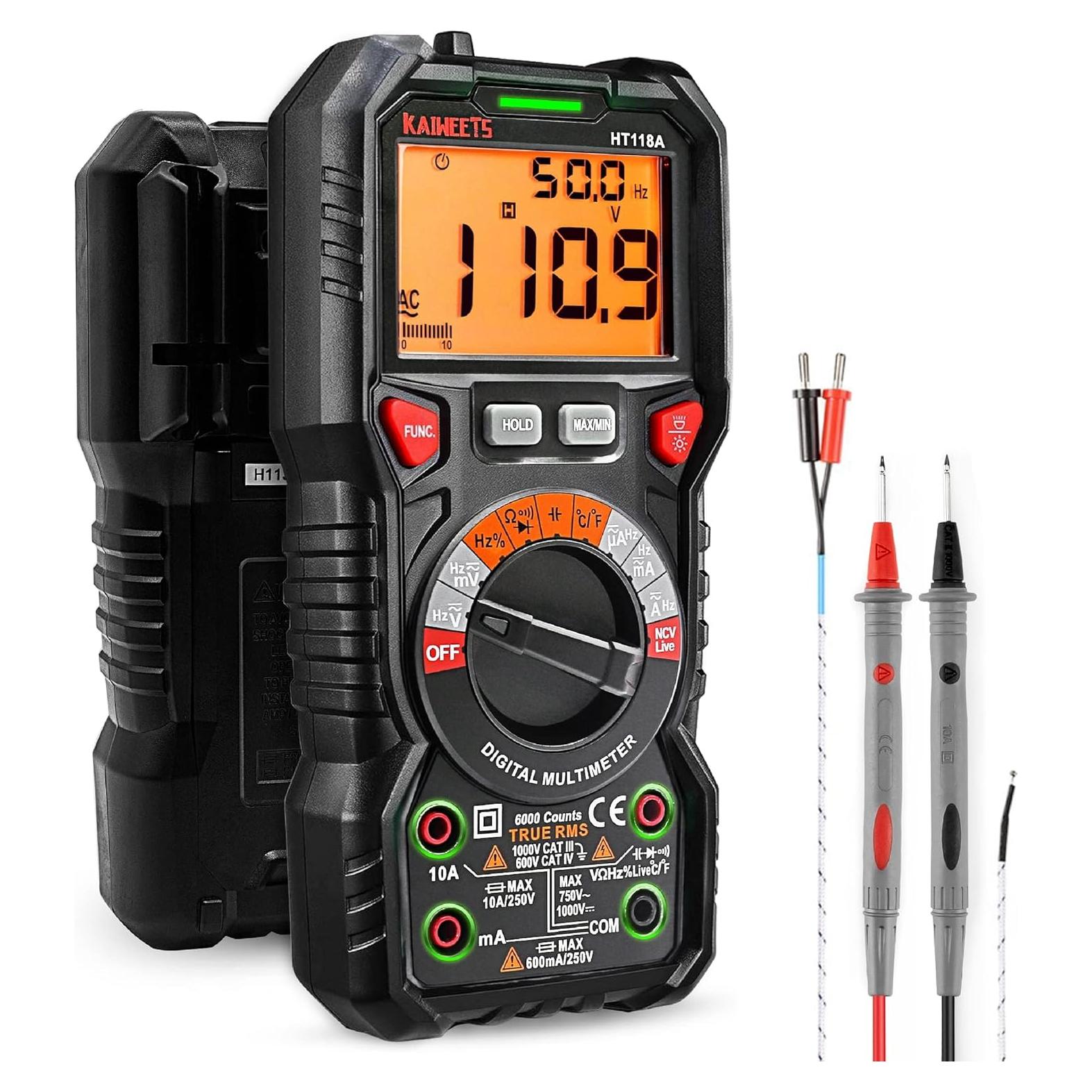 Multímetro Digital KAIWEETS HT118A 6000 Cuentas Auto-Rango