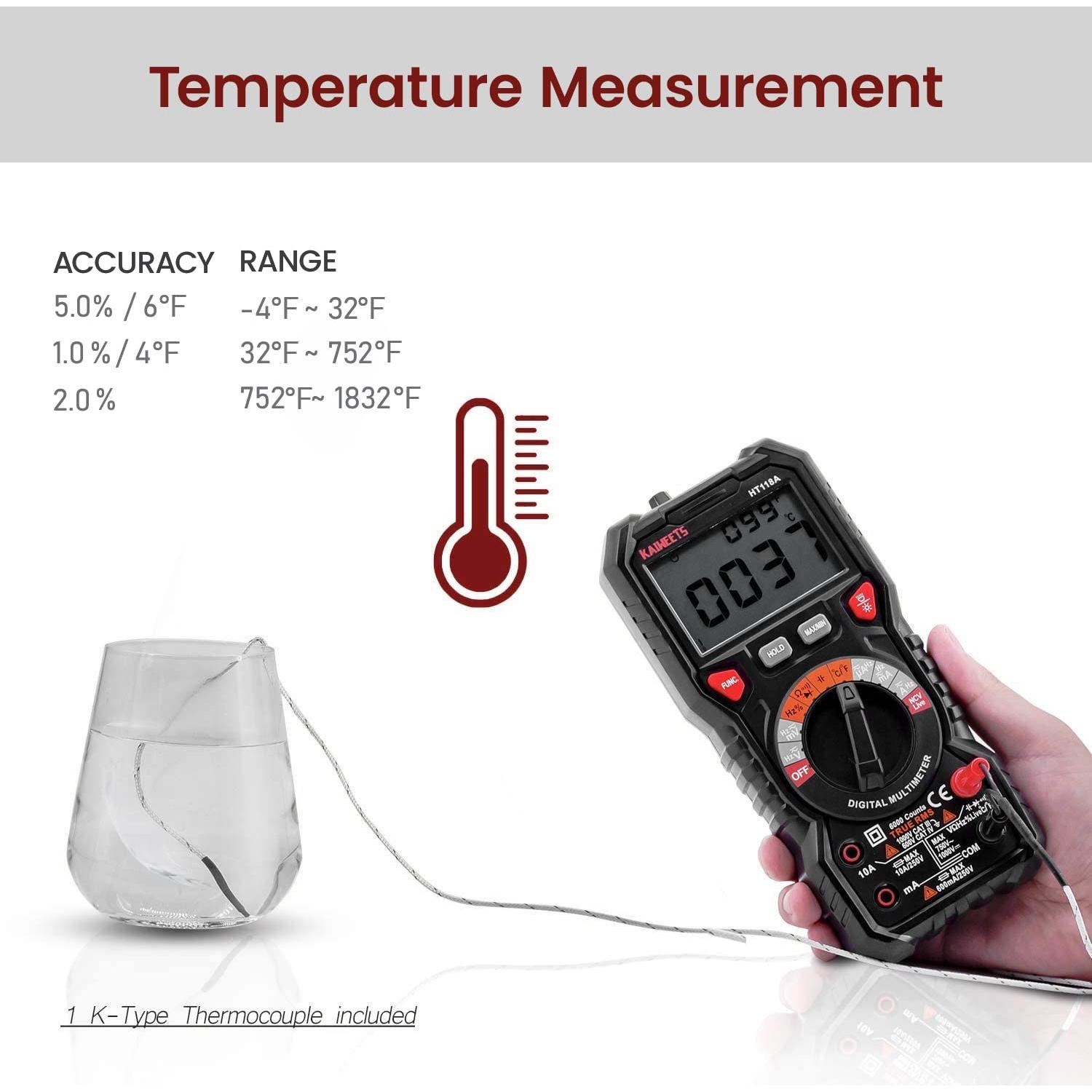 Multímetro Digital KAIWEETS HT118A 6000 Cuentas Auto-Rango