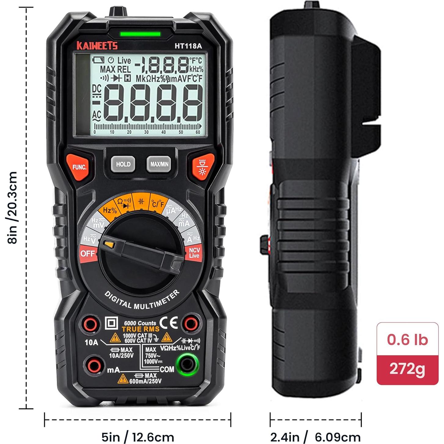 Multímetro Digital KAIWEETS HT118A 6000 Cuentas Auto-Rango