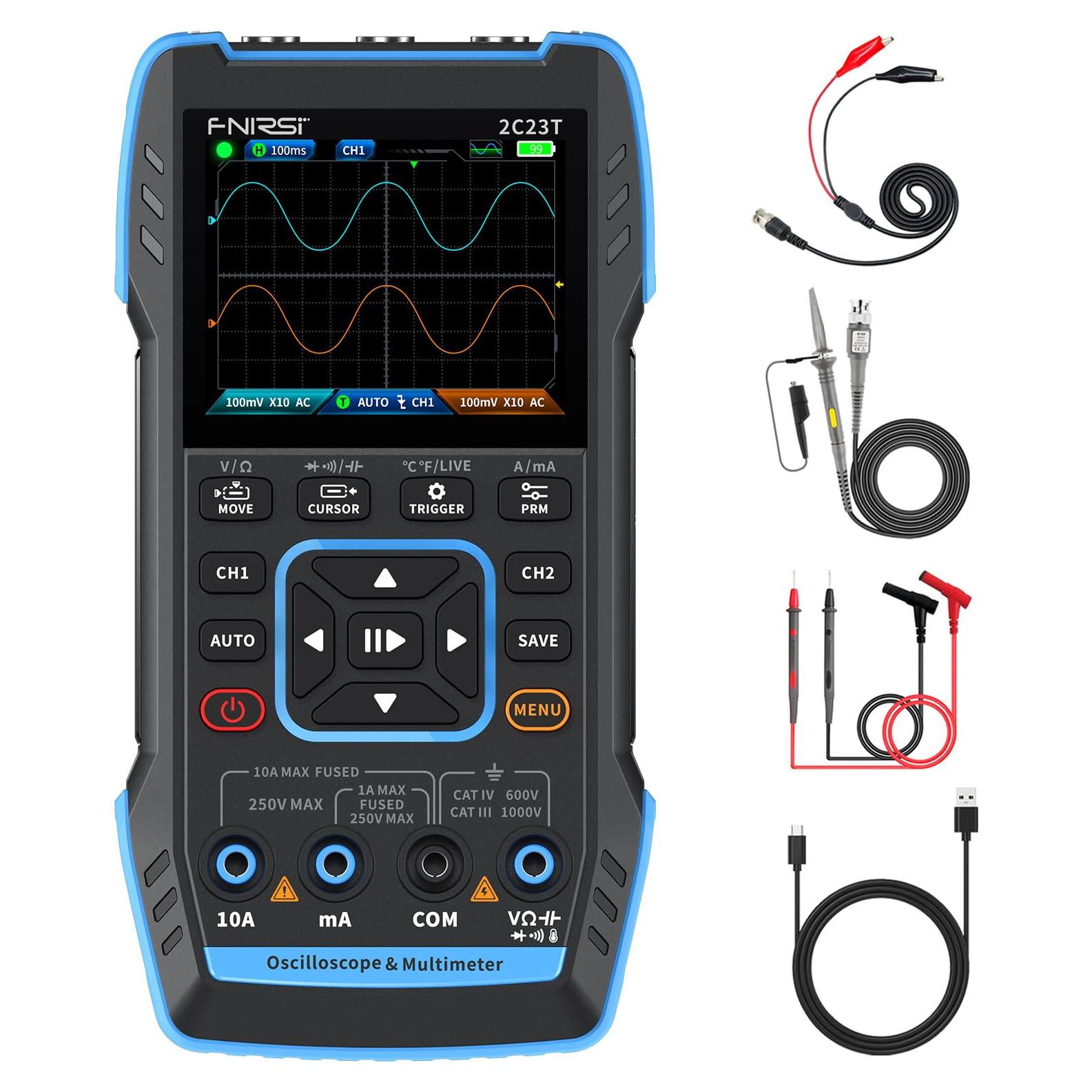 Osciloscopio de Mano FNIRSI 2C23T 10MHz 2 Canales Multímetro