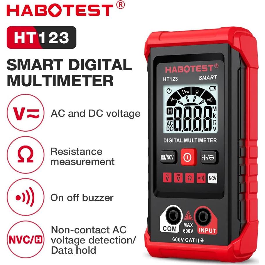 Multímetro Digital HABOTEST HT123 con Pantalla LED y Detección de Voltaje