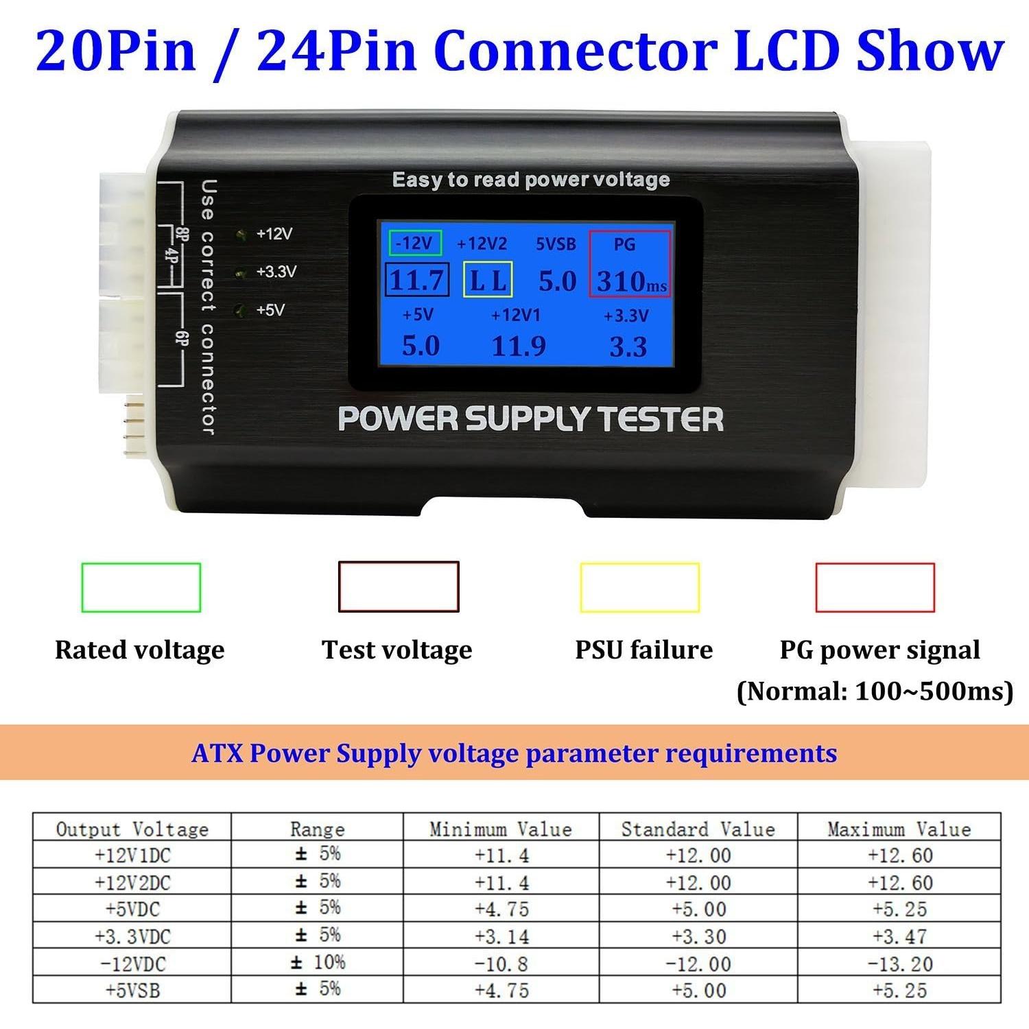 Probador de Fuente de Poder Fuhengli ATX 8-en-1 LCD 1.8''
