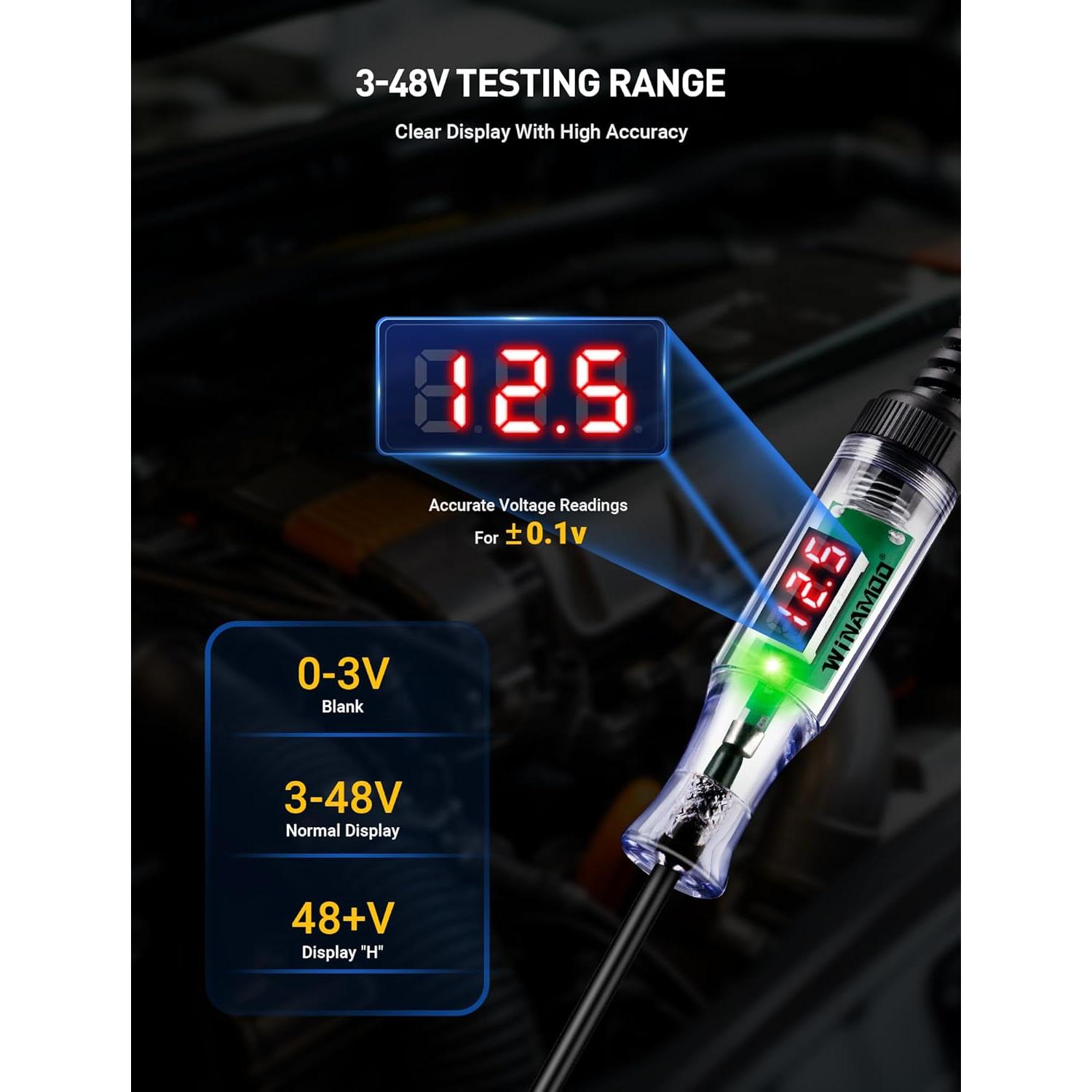 Probador de Circuito Automotriz WINAMOO 3-48V con Pantalla LED