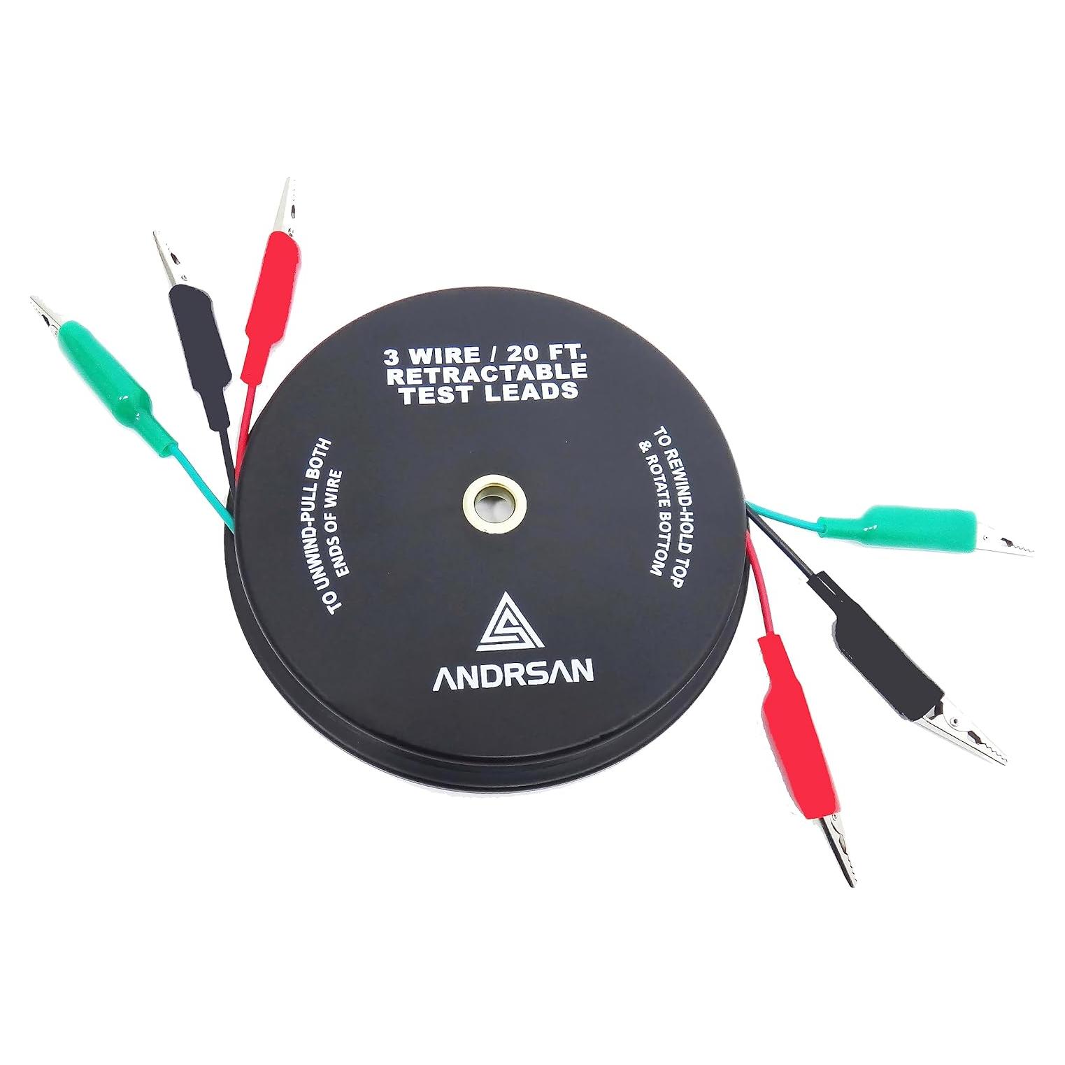 Cables de Prueba Retráctiles 3 Hilos 6,10 m 18 AWG Clips Cocodrilo