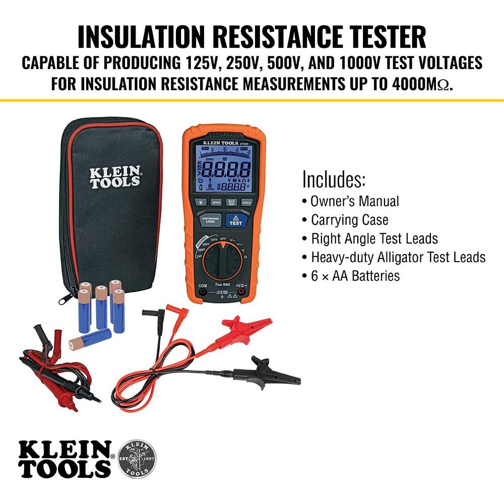 Multímetro Klein Tools ET600, Megohmmeter 4000MΩ 1000V