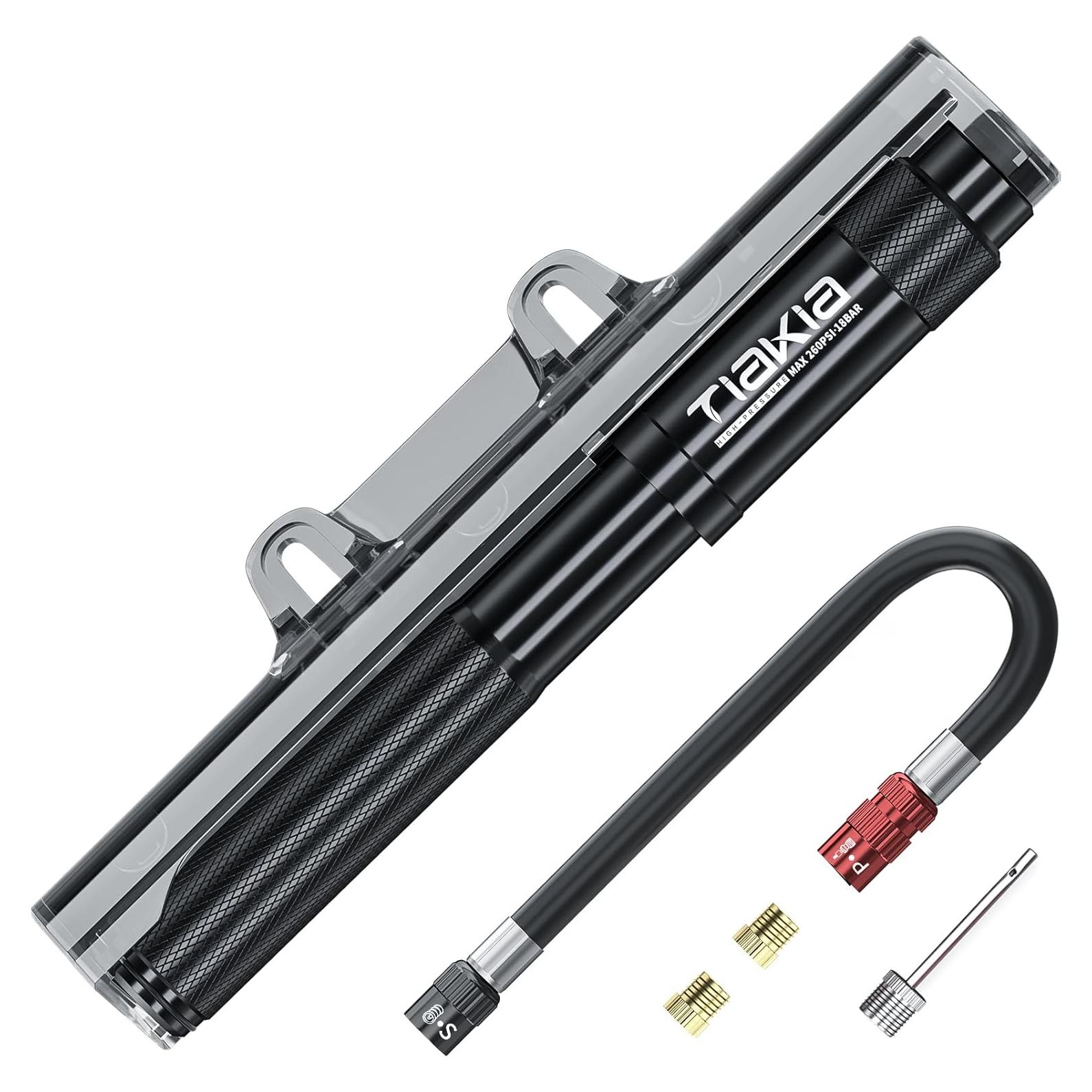 Bomba de Bicicleta Mini Tiakia 260 PSI Aluminio Negra