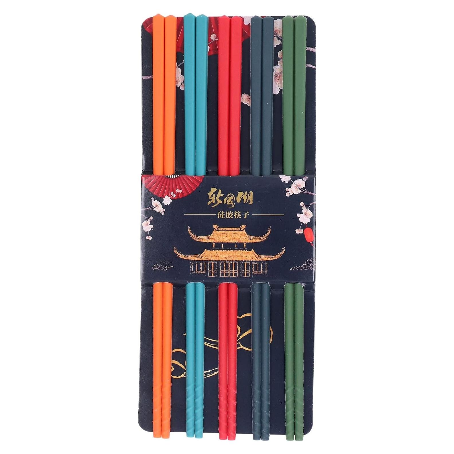 Juego de 5 pares de palillos reutilizables Yosoo 24.1 cm antideslizantes