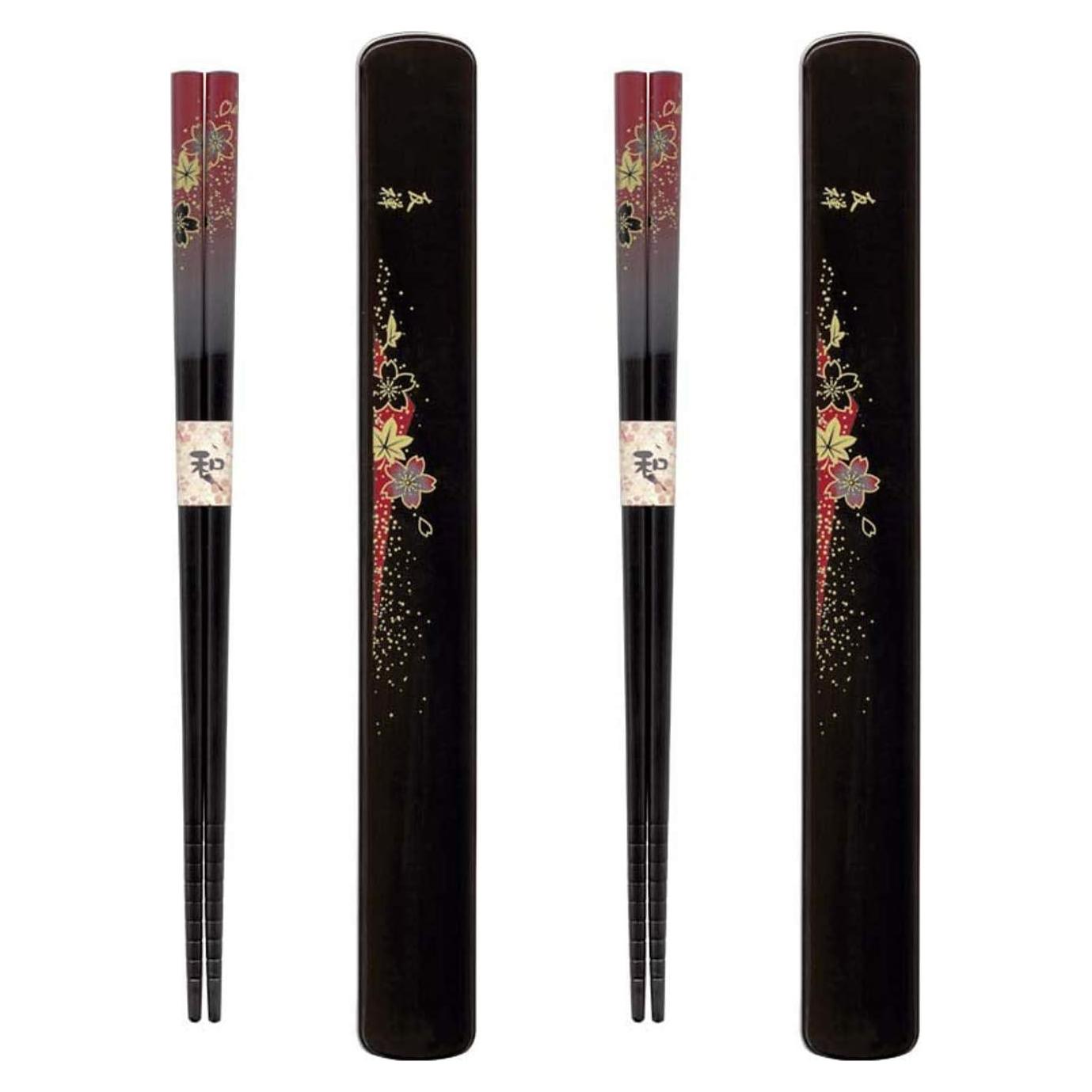 Palillos de Viaje JapanBargain de Bambú con Estuche Rojo-Yuzen