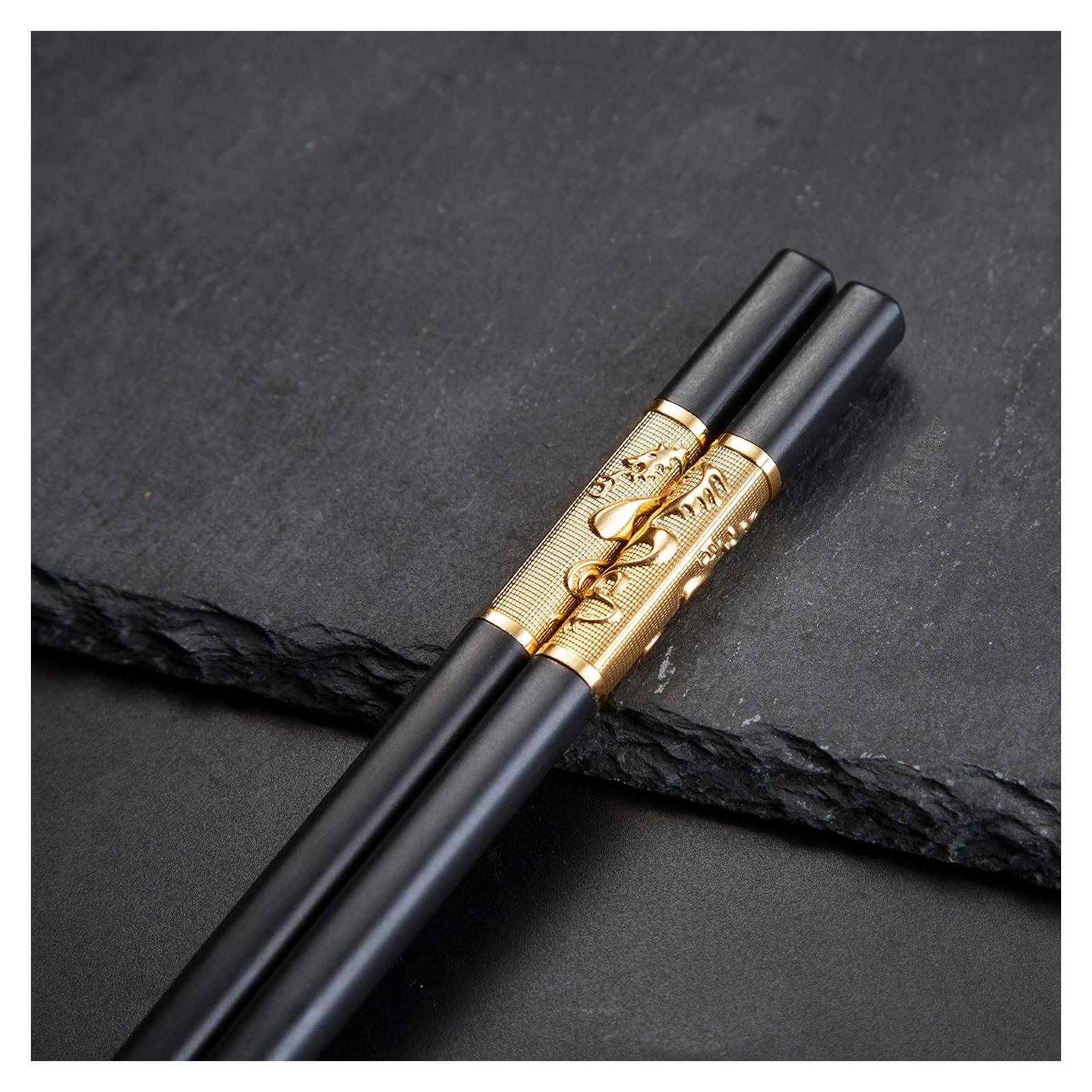 Youda Palillos de Metal Reutilizables Dragón 5 Pares 24.5 cm