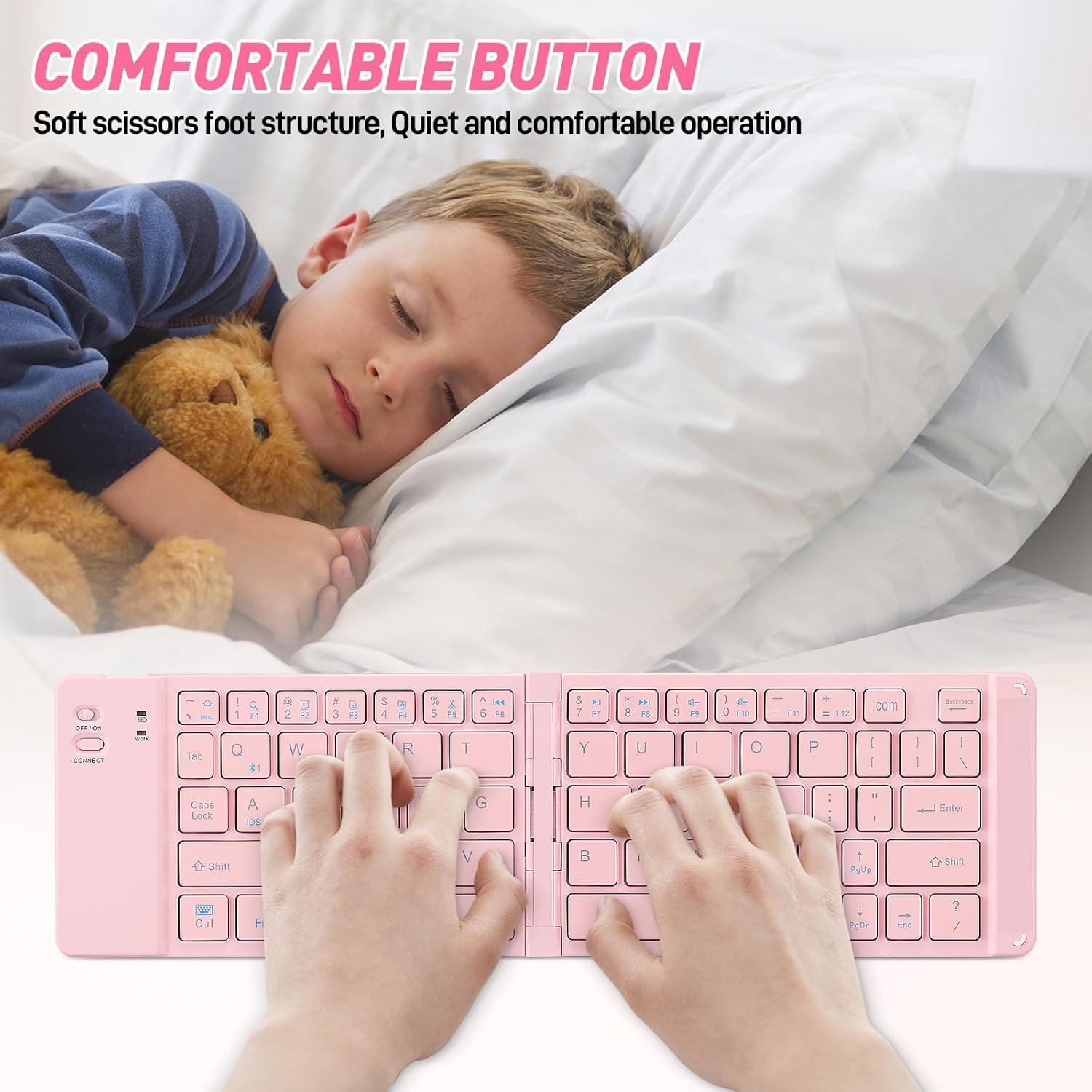 Teclado y Ratón Bluetooth Plegable Guiheng 331g Rosa