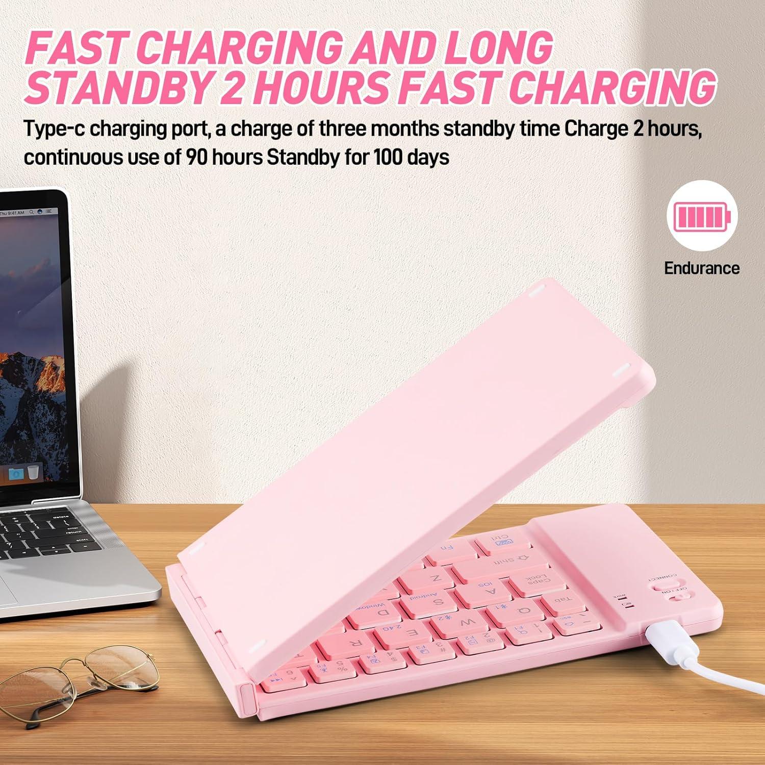 Teclado y Ratón Bluetooth Plegable Guiheng 331g Rosa