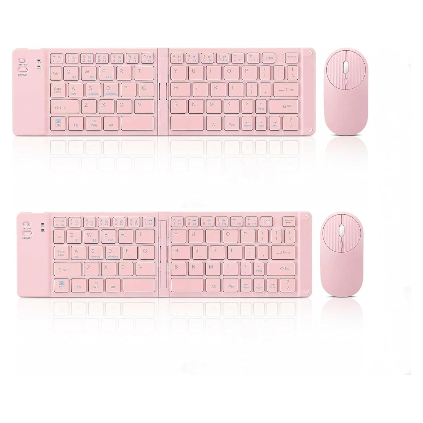 Combo Teclado y Ratón Bluetooth Plegable Guiheng Rosa