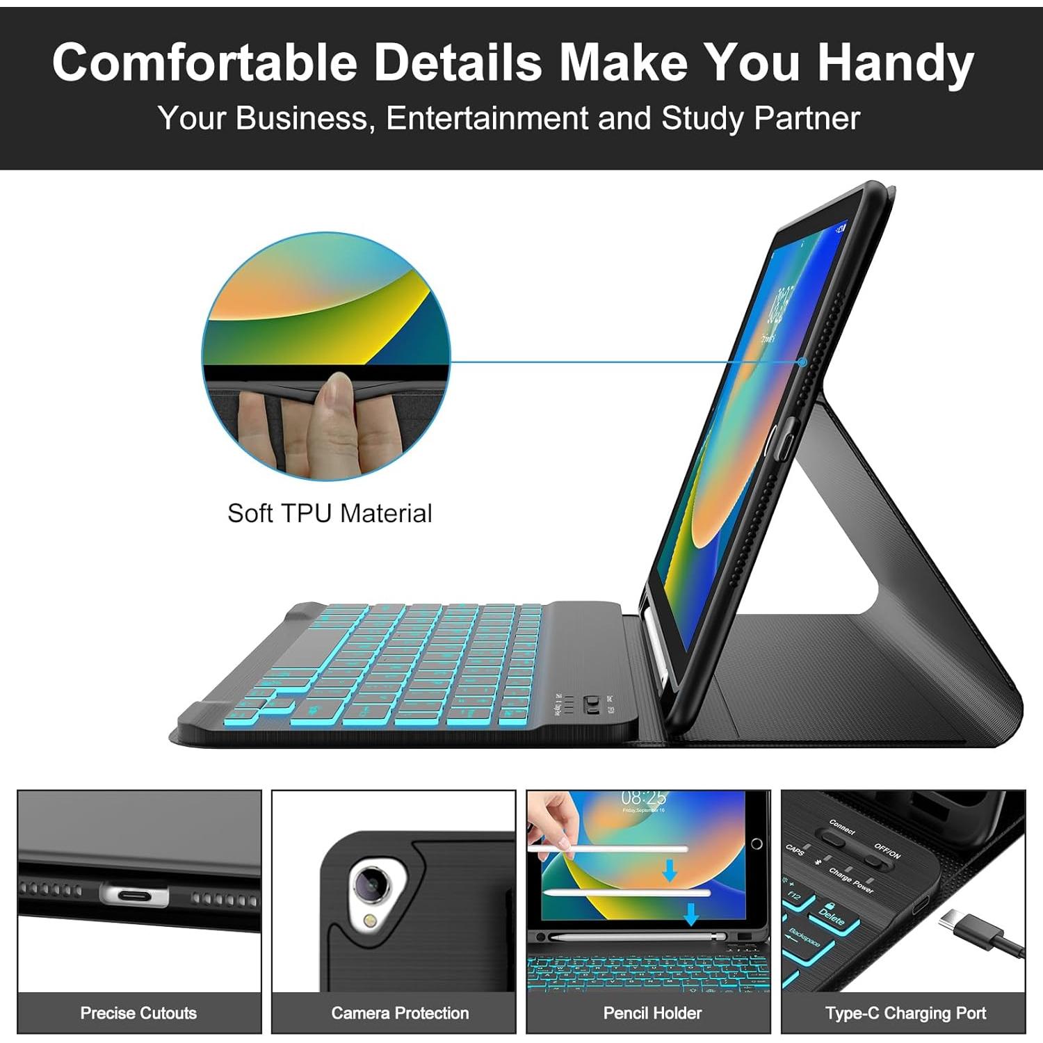 Funda Teclado Bluetooth BORIYUAN para iPad 10.2/10.5" Negro