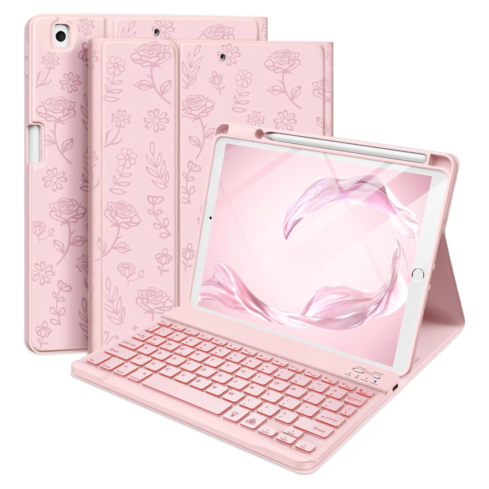 Funda Teclado Hamile iPad 10.2"/10.5" Retroiluminada Rosa