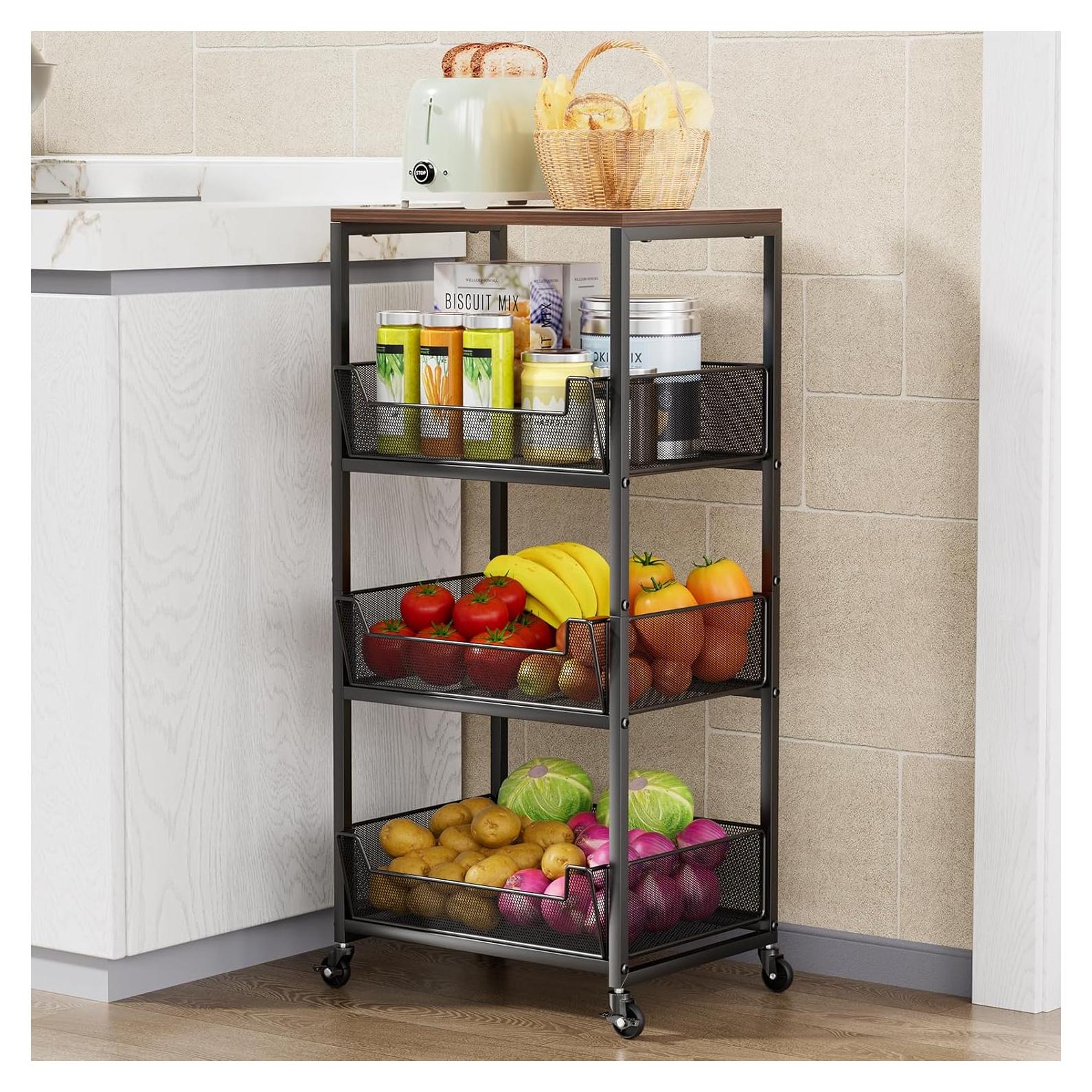 Carrito de Cocina HapiRm Negro 4 Niveles con Canasta