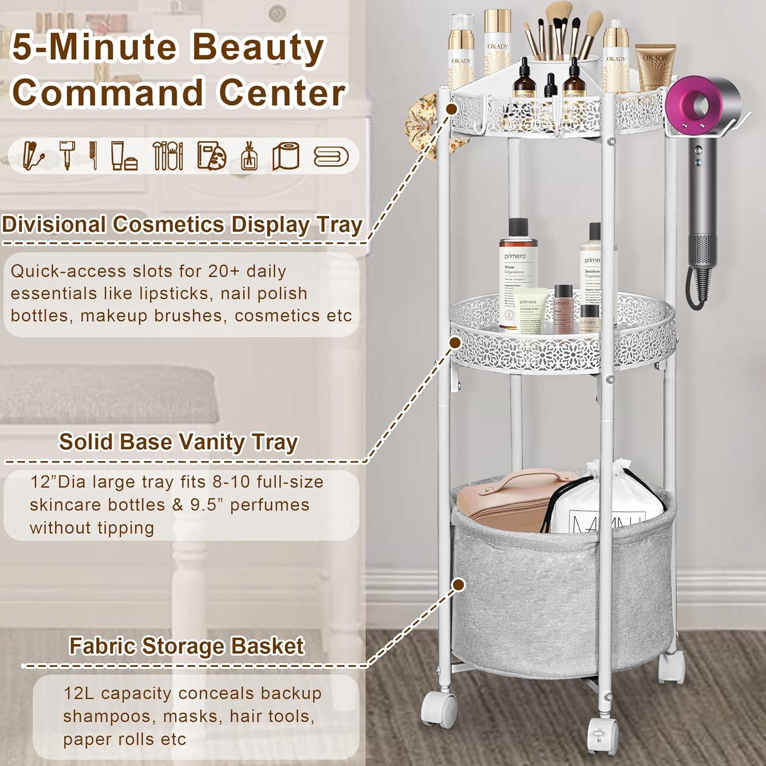 Carrito Organizador de Maquillaje NauwaBarn Blanco 3 Niveles