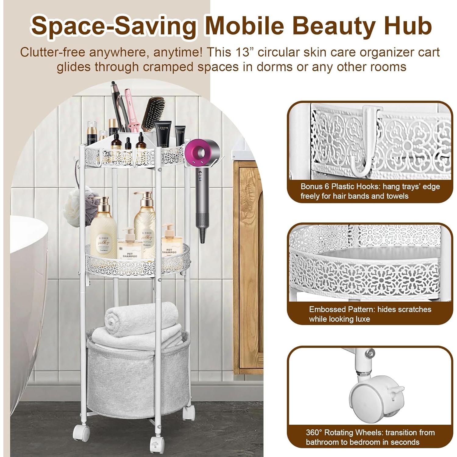 Carrito Organizador de Maquillaje NauwaBarn Blanco 3 Niveles