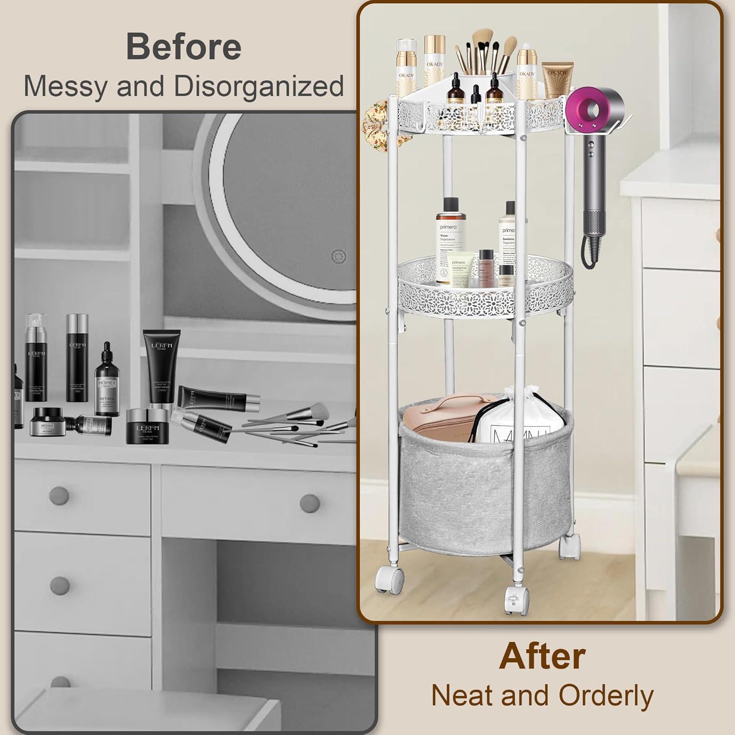 Carrito Organizador de Maquillaje NauwaBarn Blanco 3 Niveles