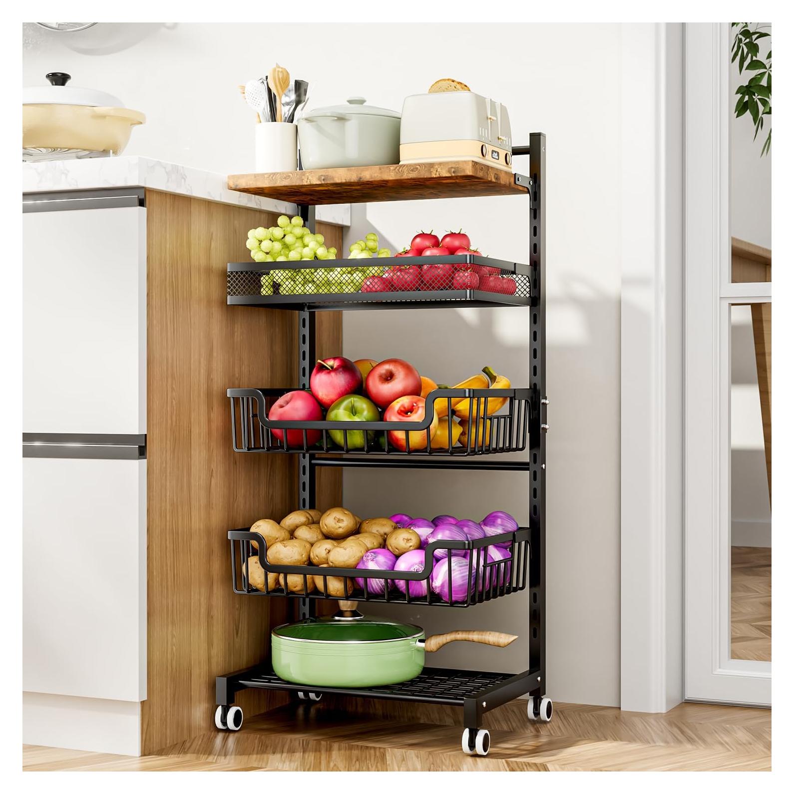 Carrito de Cocina HapiRm 5 Niveles Metal Negro Rodante