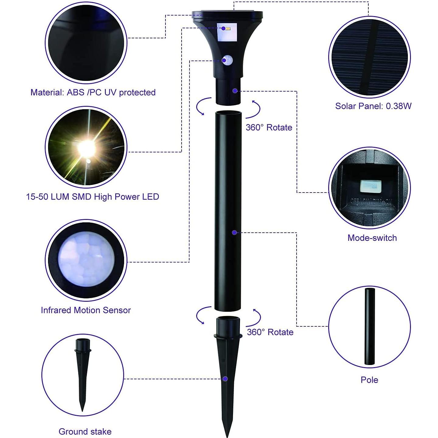 Luces de Camino Solar AURAXY con Sensor de Movimiento 4 Pzas