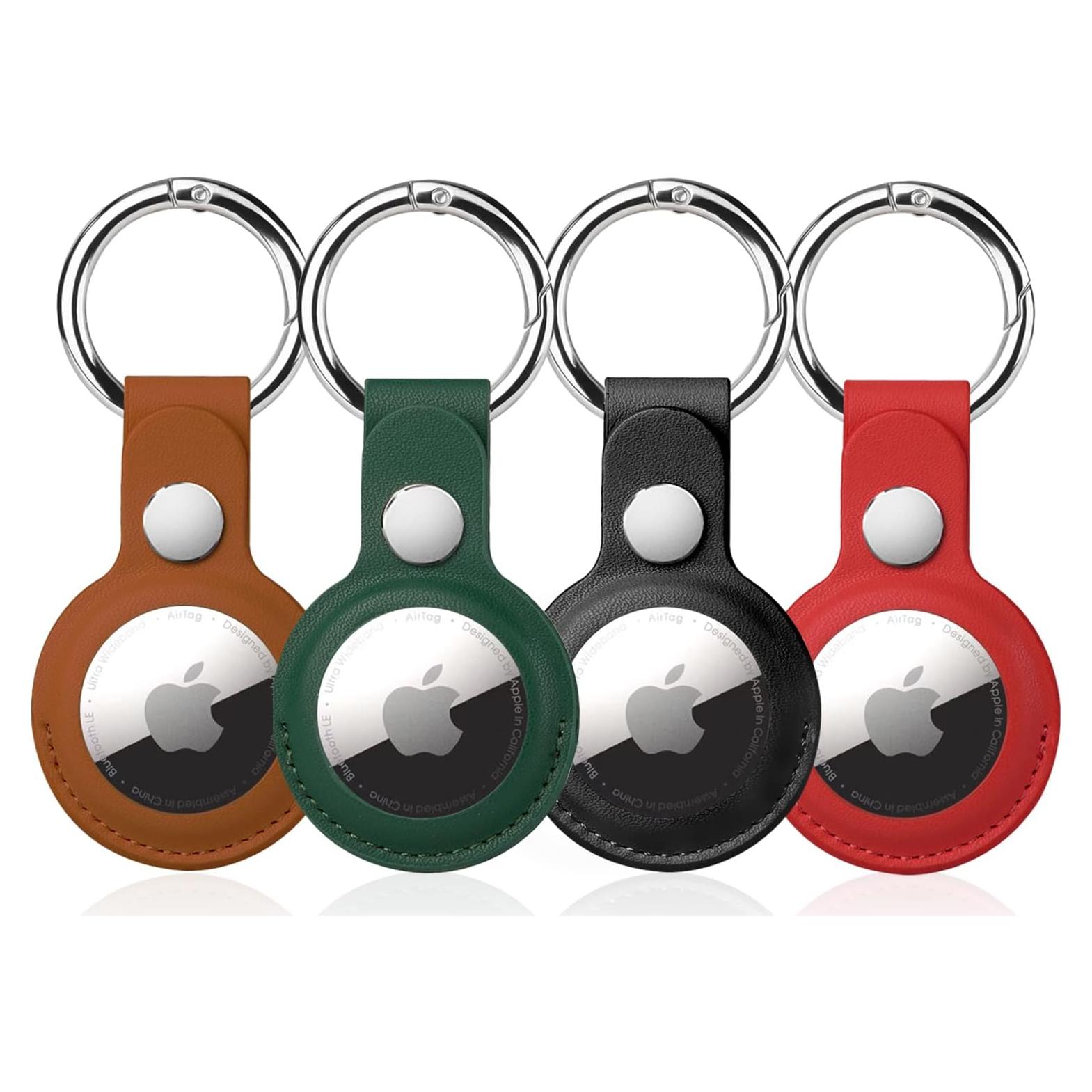 Paquete de 4 Soportes para AirTag QYQa - Funda PU Verde, Marrón, Negro, Rojo