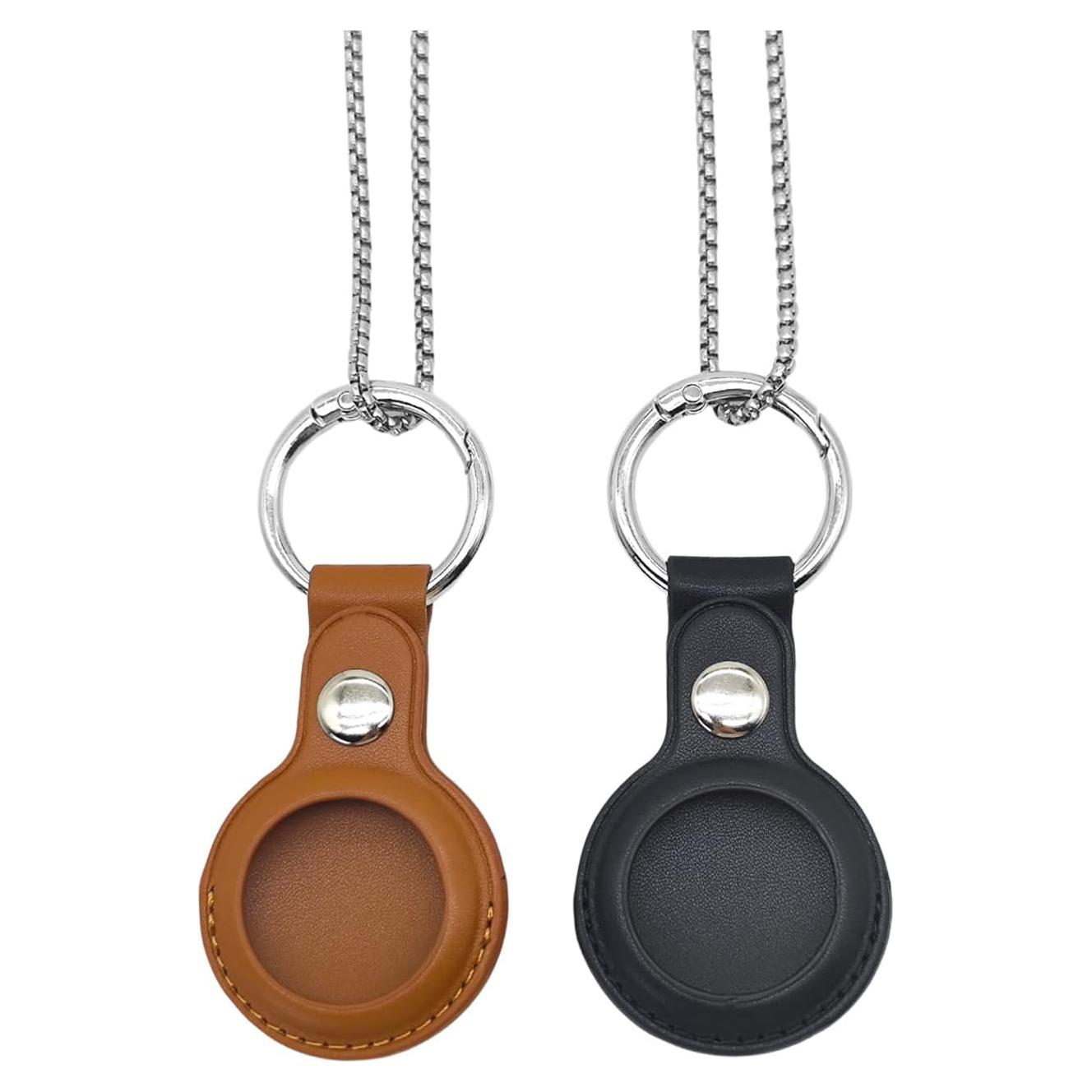 Collar Airtag Sopopal de Cuero Marrón y Cadena Plateada 73,66 cm