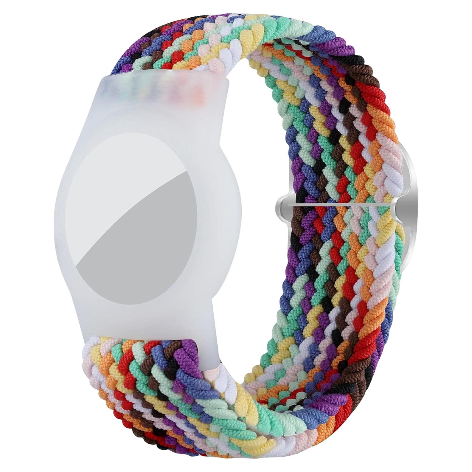 Pulsera Trenzada Nylon Elástica Qonuiy para AirTag Arcoíris