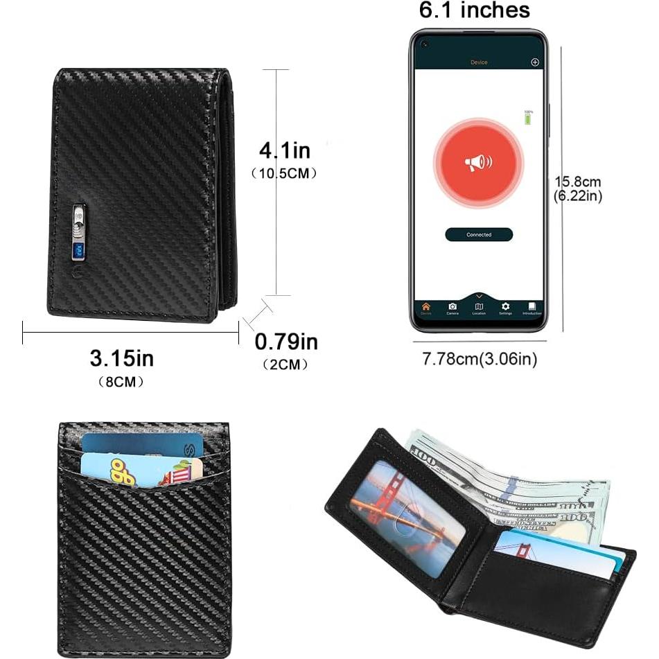 Billetera Bluetooth Anti-Pérdida con AirTag Negro 11.99x7.01cm