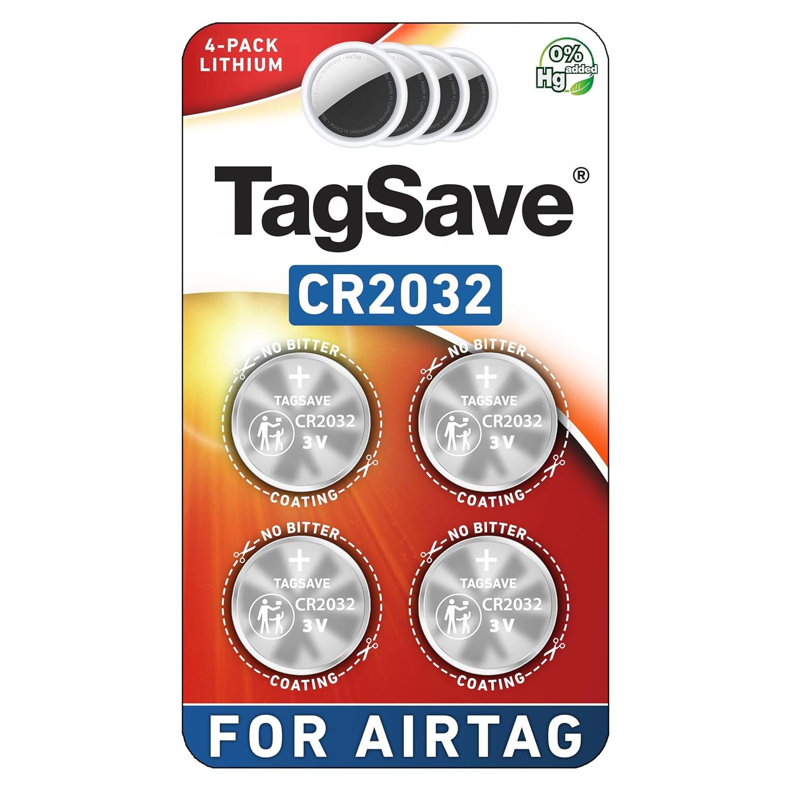 Baterías de Reemplazo CR2032 TagSaver para Apple AirTag - Paquete de 4
