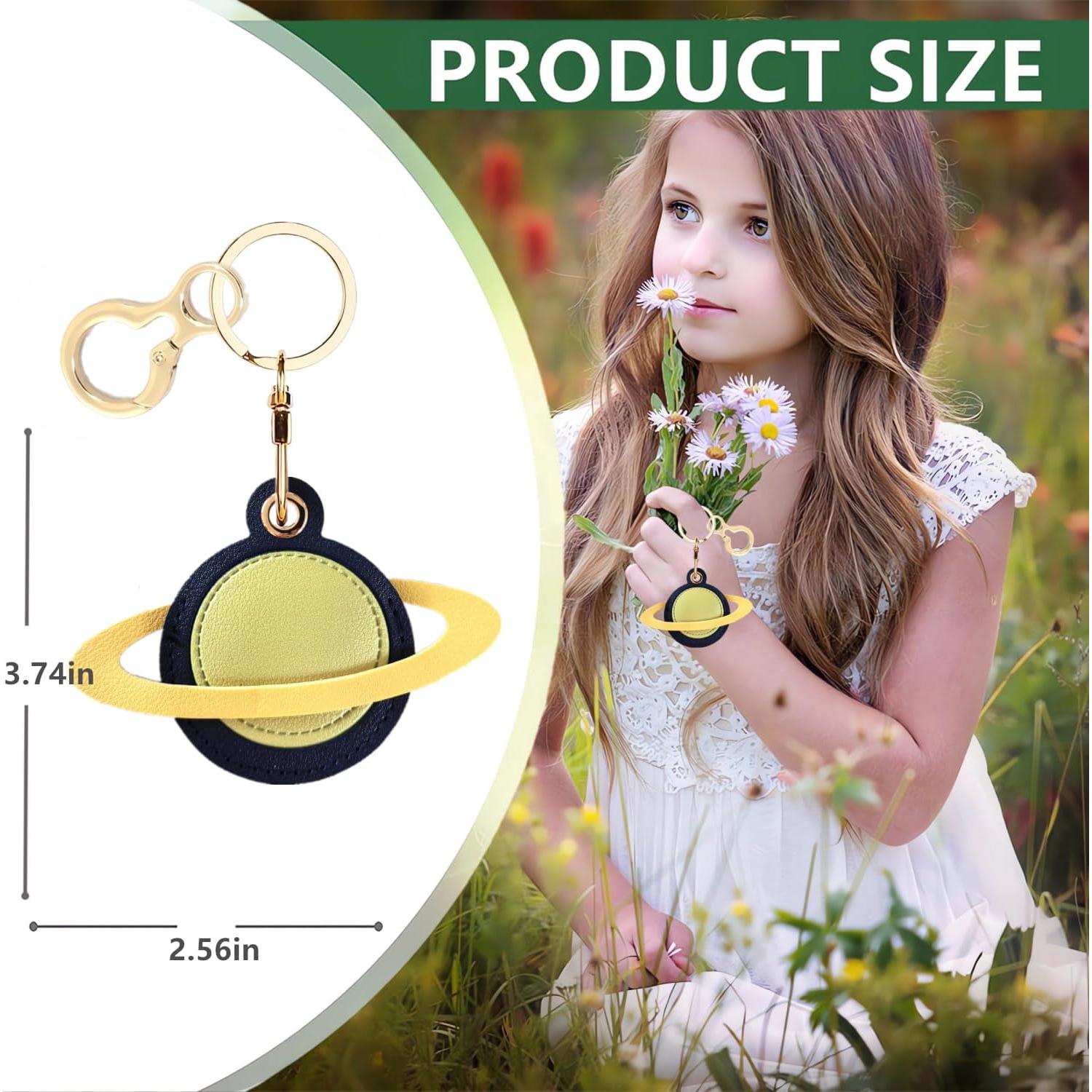 Funda de cuero PU BORKUANA para AirTag Planeta Azul Amarillo