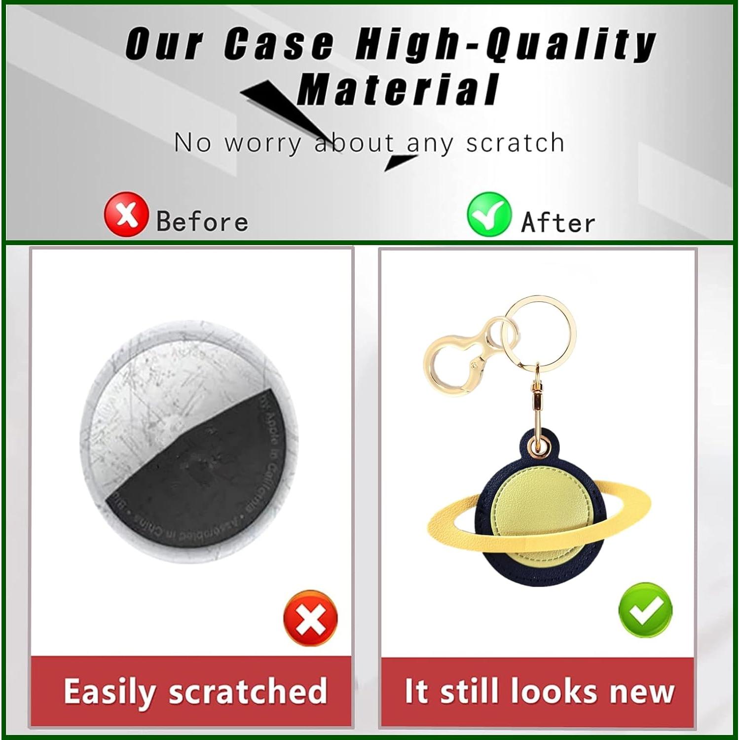 Funda de cuero PU BORKUANA para AirTag Planeta Azul Amarillo