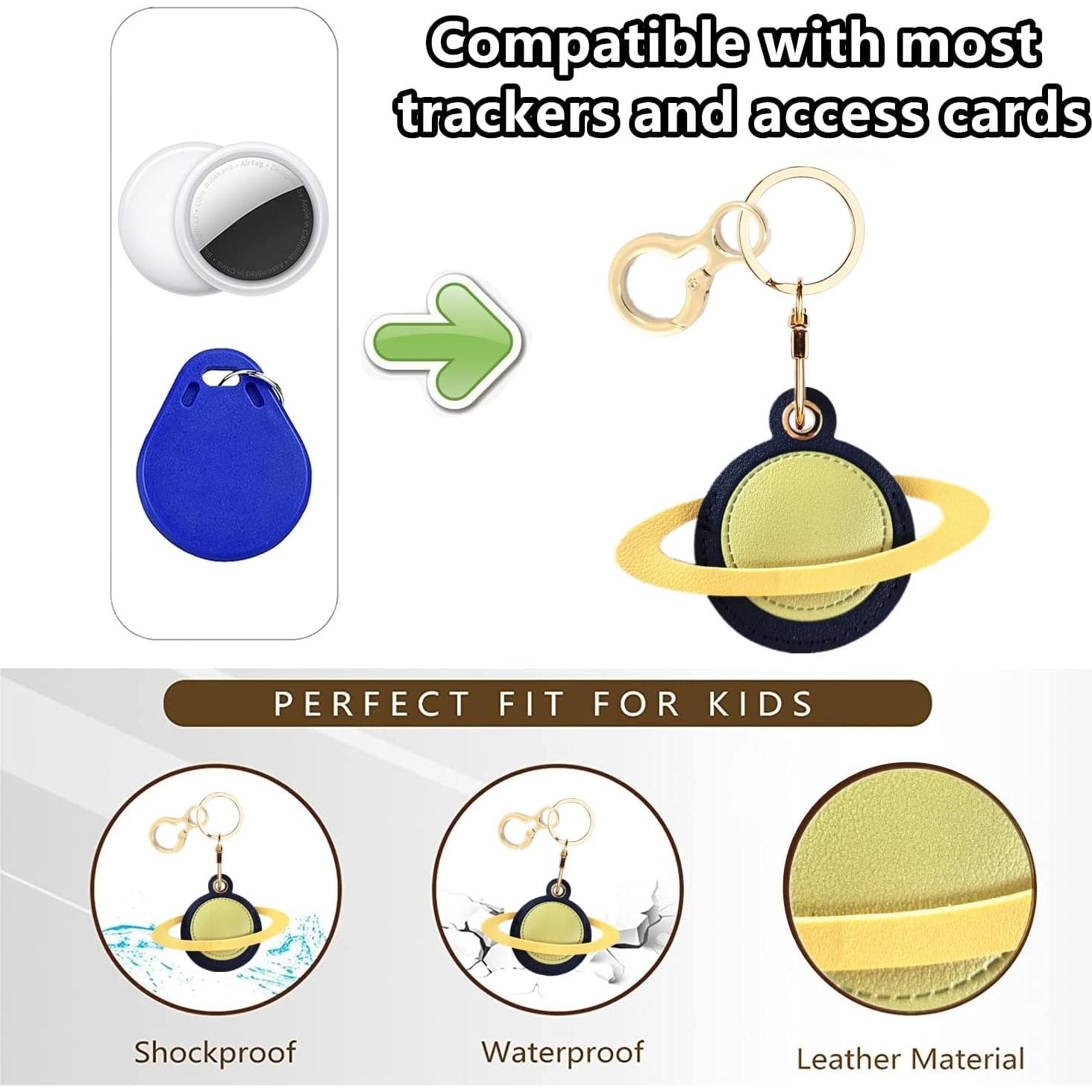 Funda de cuero PU BORKUANA para AirTag Planeta Azul Amarillo