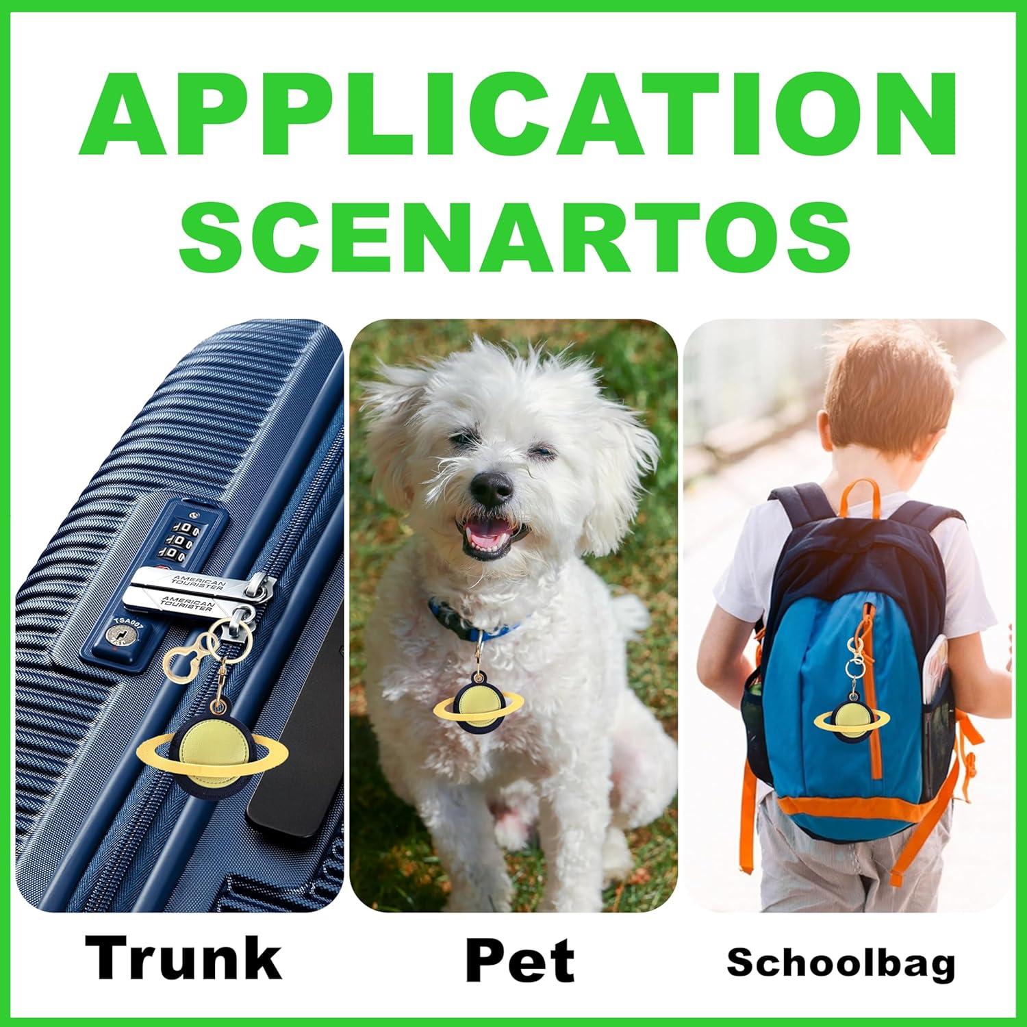 Funda de cuero PU BORKUANA para AirTag Planeta Azul Amarillo