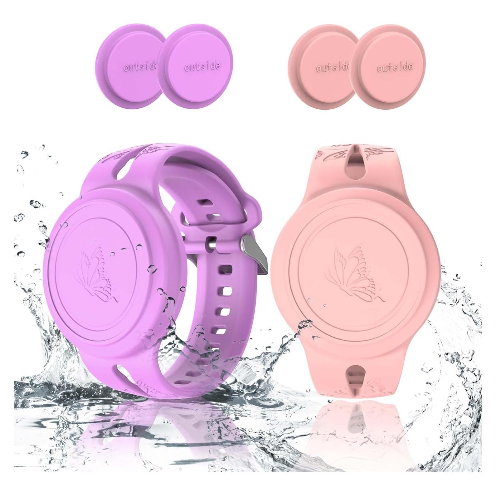 Pulsera Impermeable para AirTag FGERWZ 2 Pack Rosa Morado